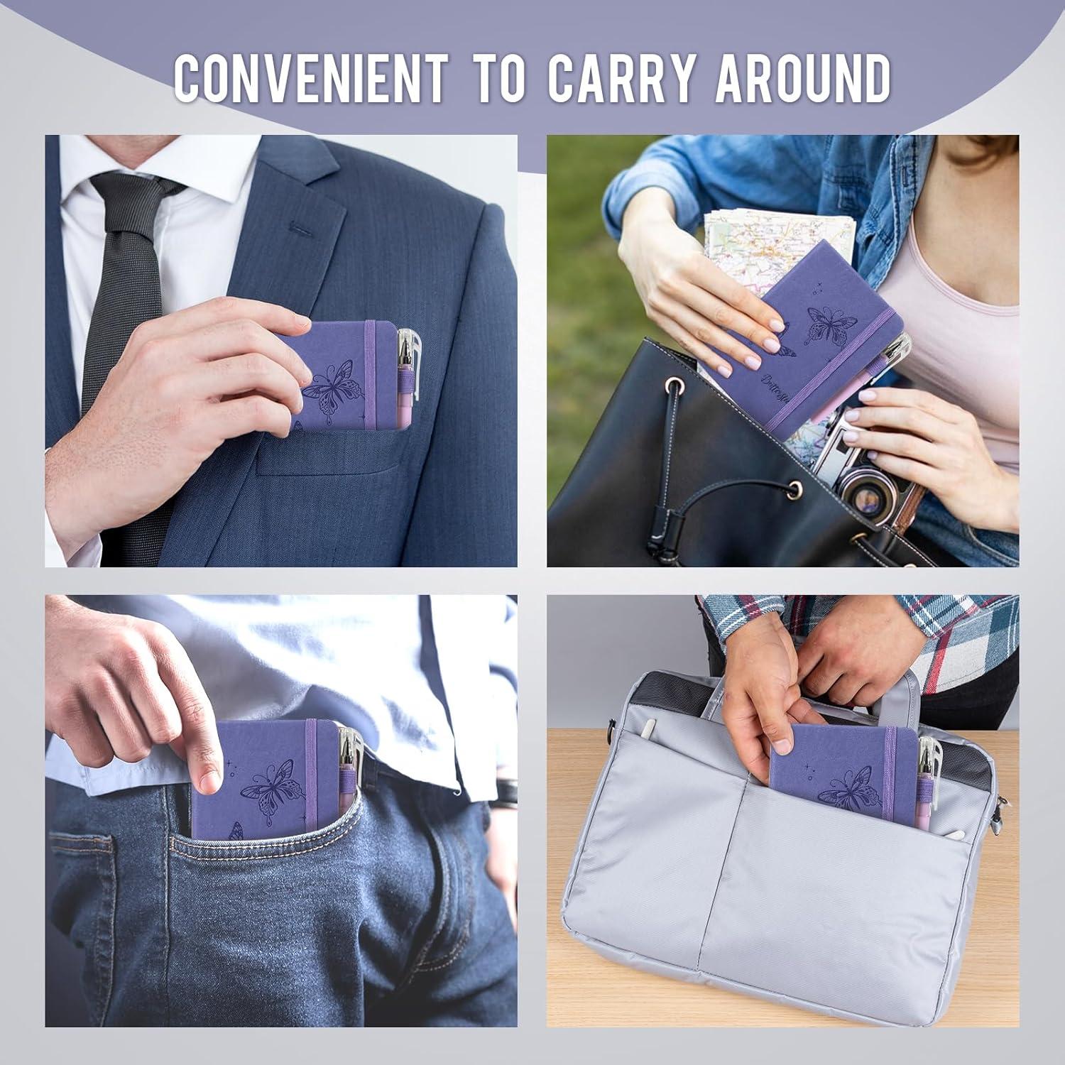 Small Notebook College Ruled, 3 Pack (3 color) 3.7x5.7 in Pocket Notebook A6 Butterfly Journaling Notebooks Mini Hardcover Lined Note Pads with Pens for Work Business Travel and Office Supplies