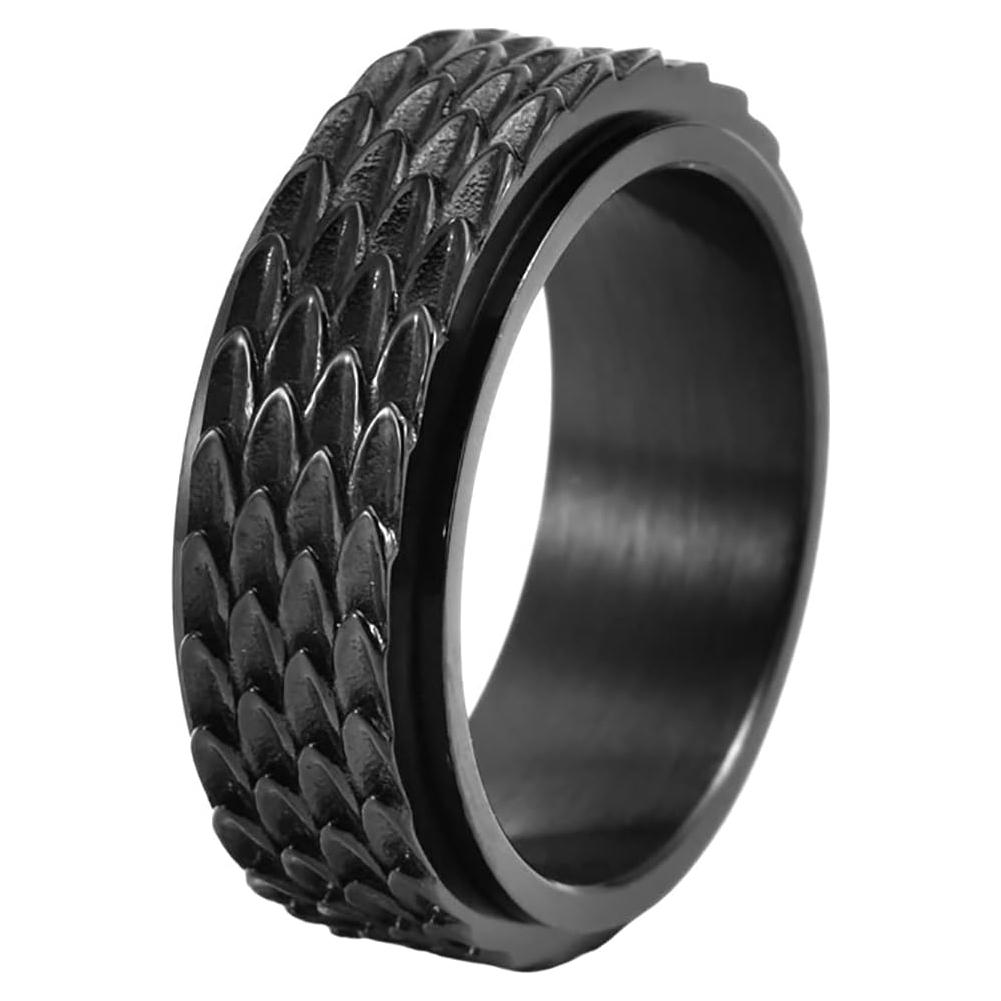 Nanafast Dragon Scale Anxiety Ring for Men Cool Stainless Steel Snake Dragon Scales Spinner Rings Fidget Ring Mens Ring