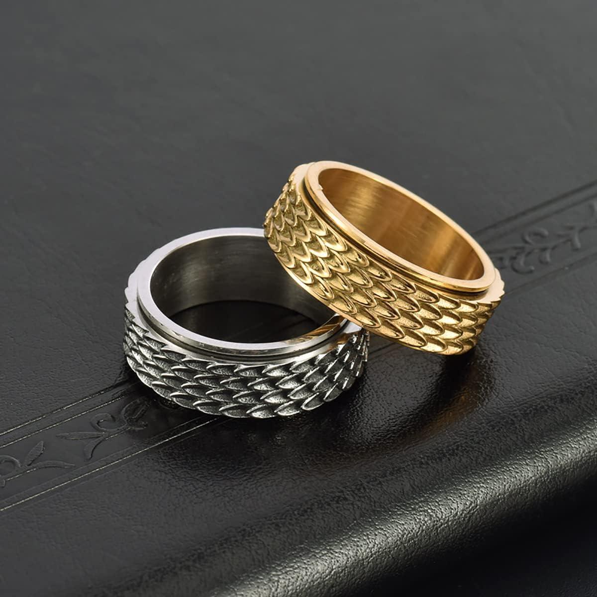 Nanafast Dragon Scale Anxiety Ring for Men Cool Stainless Steel Snake Dragon Scales Spinner Rings Fidget Ring Mens Ring