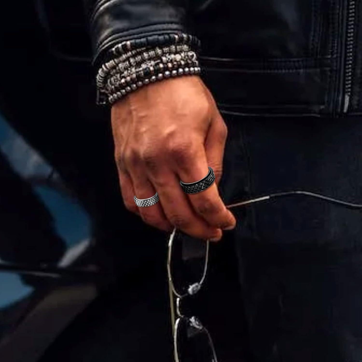 Nanafast Dragon Scale Anxiety Ring for Men Cool Stainless Steel Snake Dragon Scales Spinner Rings Fidget Ring Mens Ring