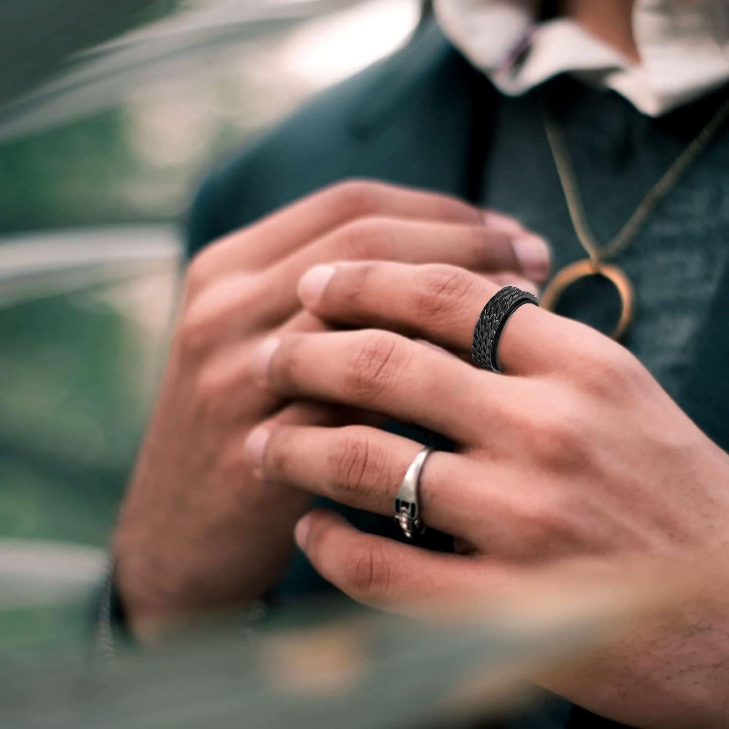 Nanafast Dragon Scale Anxiety Ring for Men Cool Stainless Steel Snake Dragon Scales Spinner Rings Fidget Ring Mens Ring