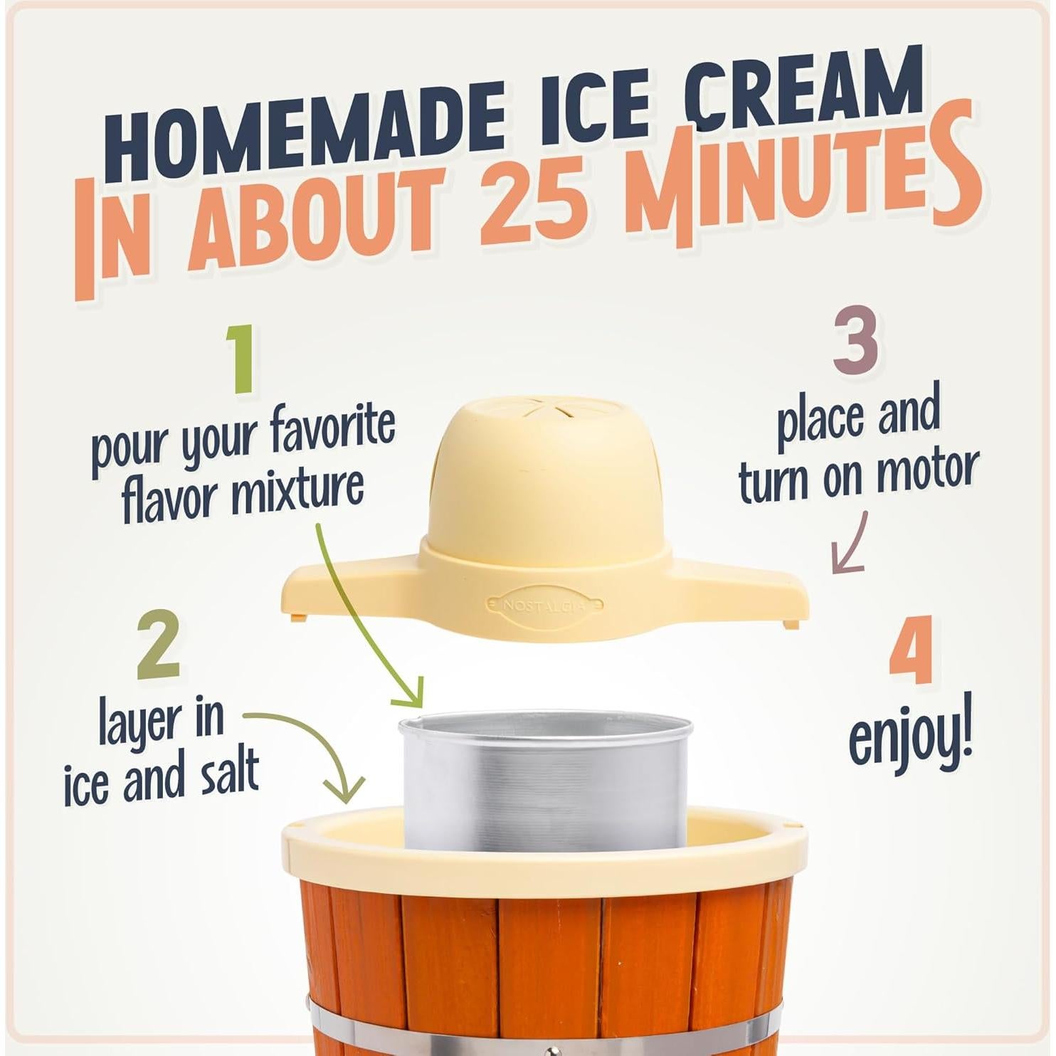 Máquina de Hielo Nostalgia 4 Cuartos Madera Clara Eléctrica