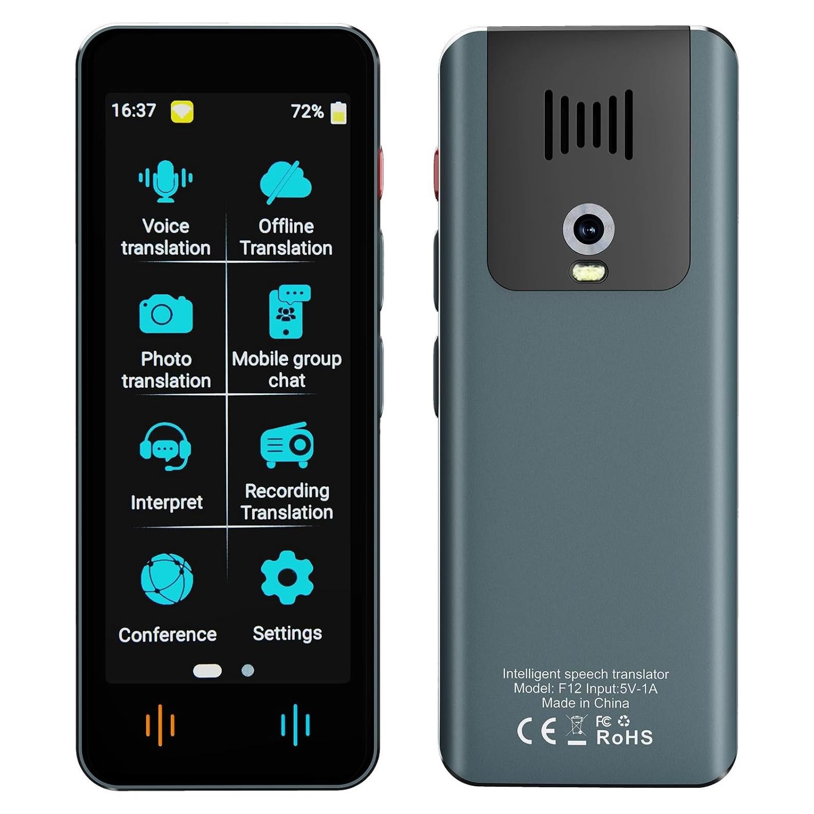 Traductor de Idiomas F12 EFOTIML, 142 Idiomas, Offline, Gris