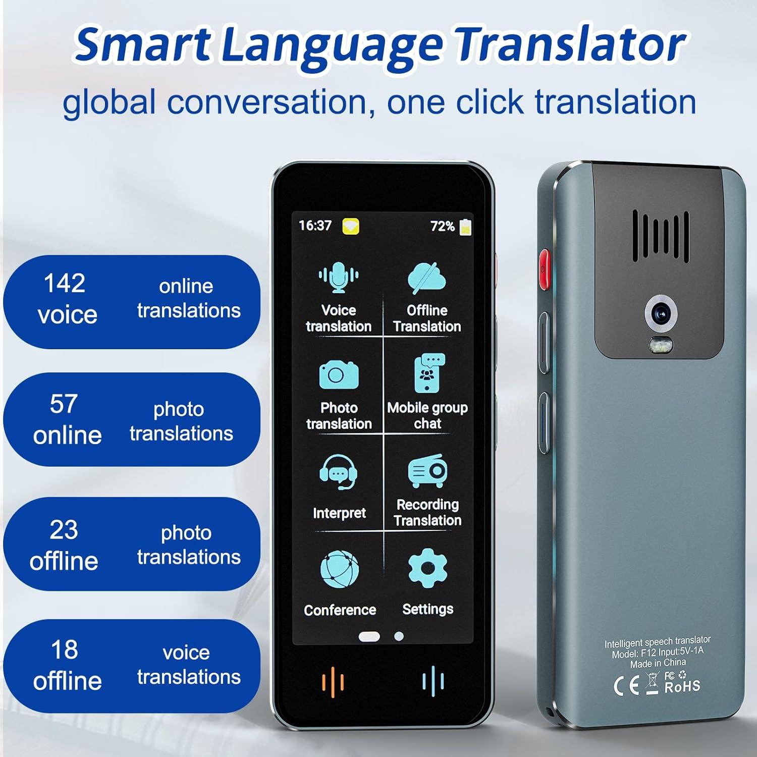 Traductor de Idiomas F12 EFOTIML, 142 Idiomas, Offline, Gris