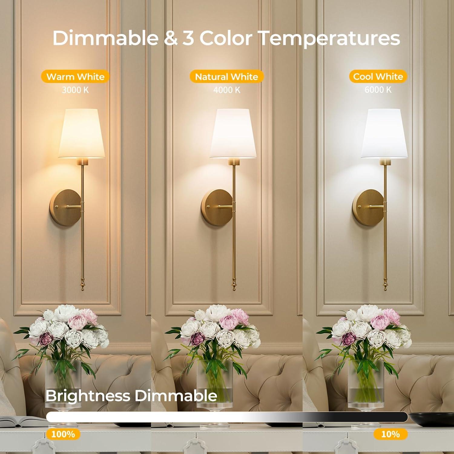 Juego de 2 Apliques de Pared Inalámbricos Brightown Dorado