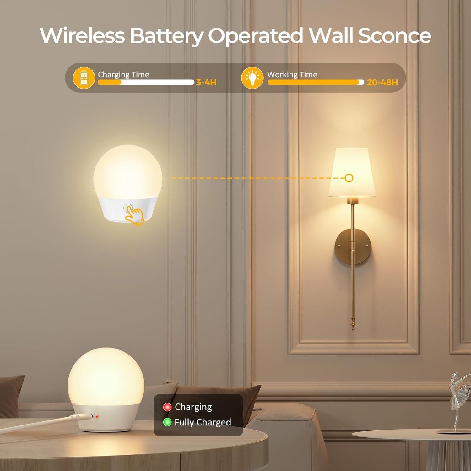 Juego de 2 Apliques de Pared Inalámbricos Brightown Dorado