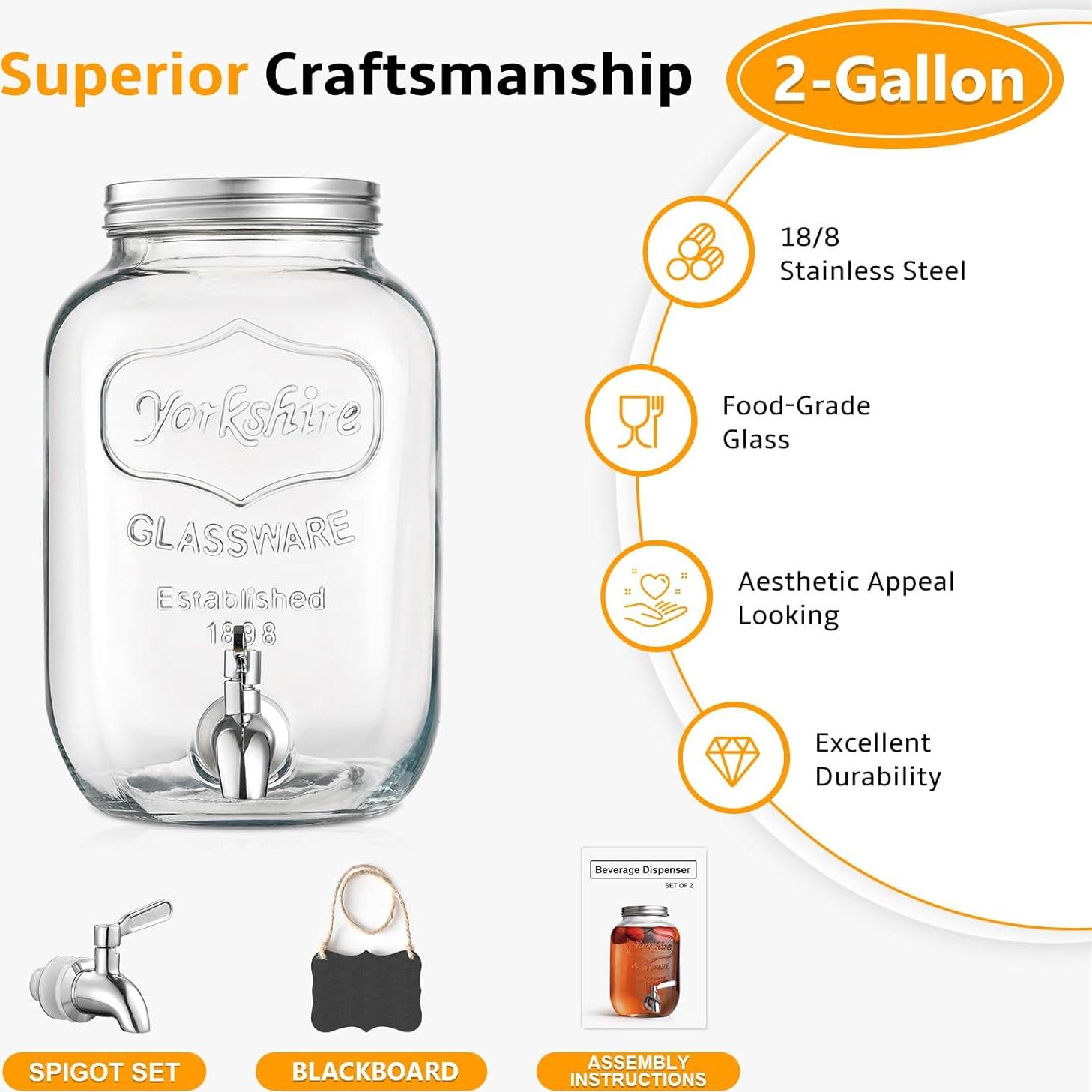 Dispensador de Bebidas de Vidrio NETANY 2 Galones con Grifo Inoxidable