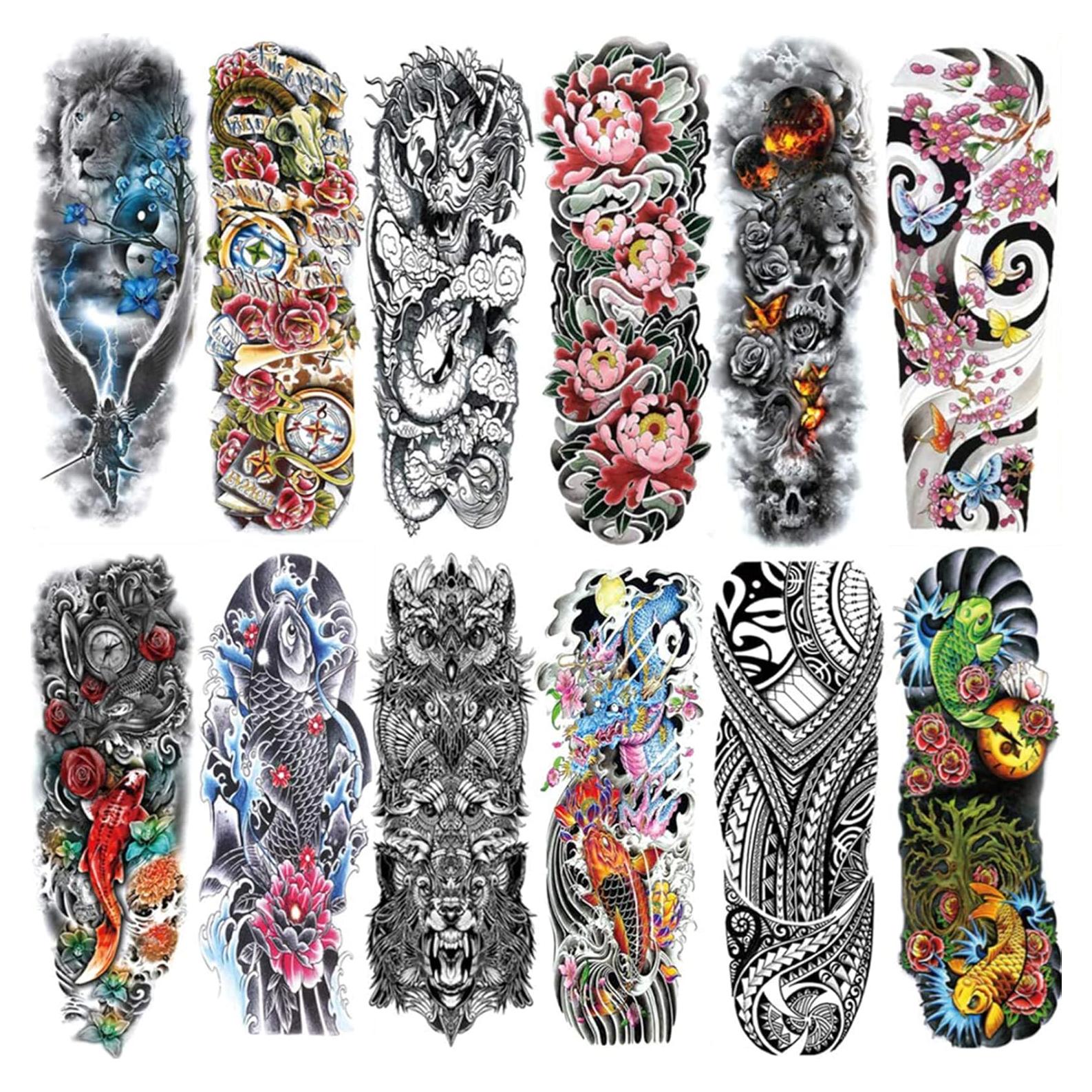 Tatuajes Temporales de Manga Completa Aresvns - 12 Hojas a Prueba de Agua