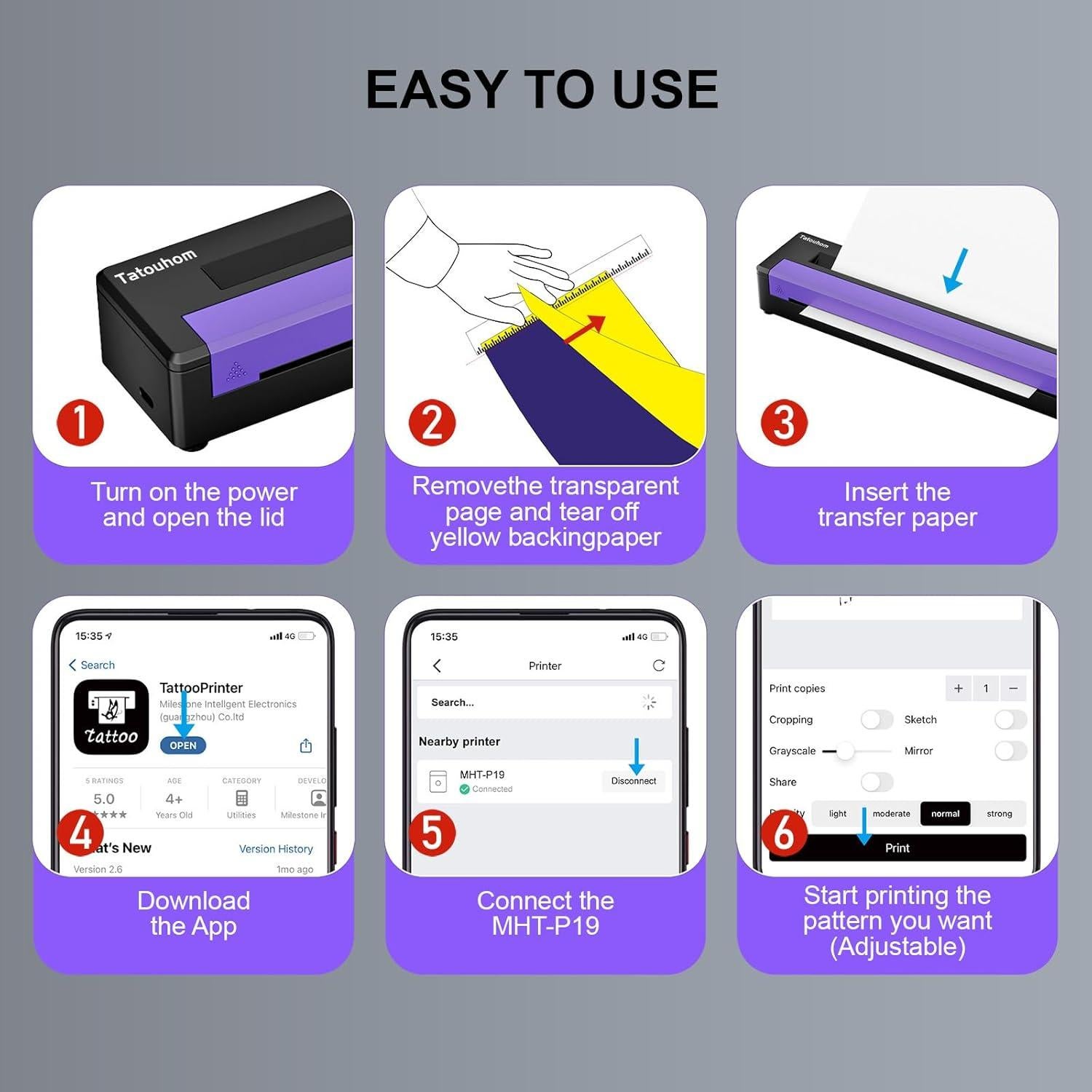 Impresora de Plantillas de Tatuaje Tatouhom Bluetooth 0.592kg