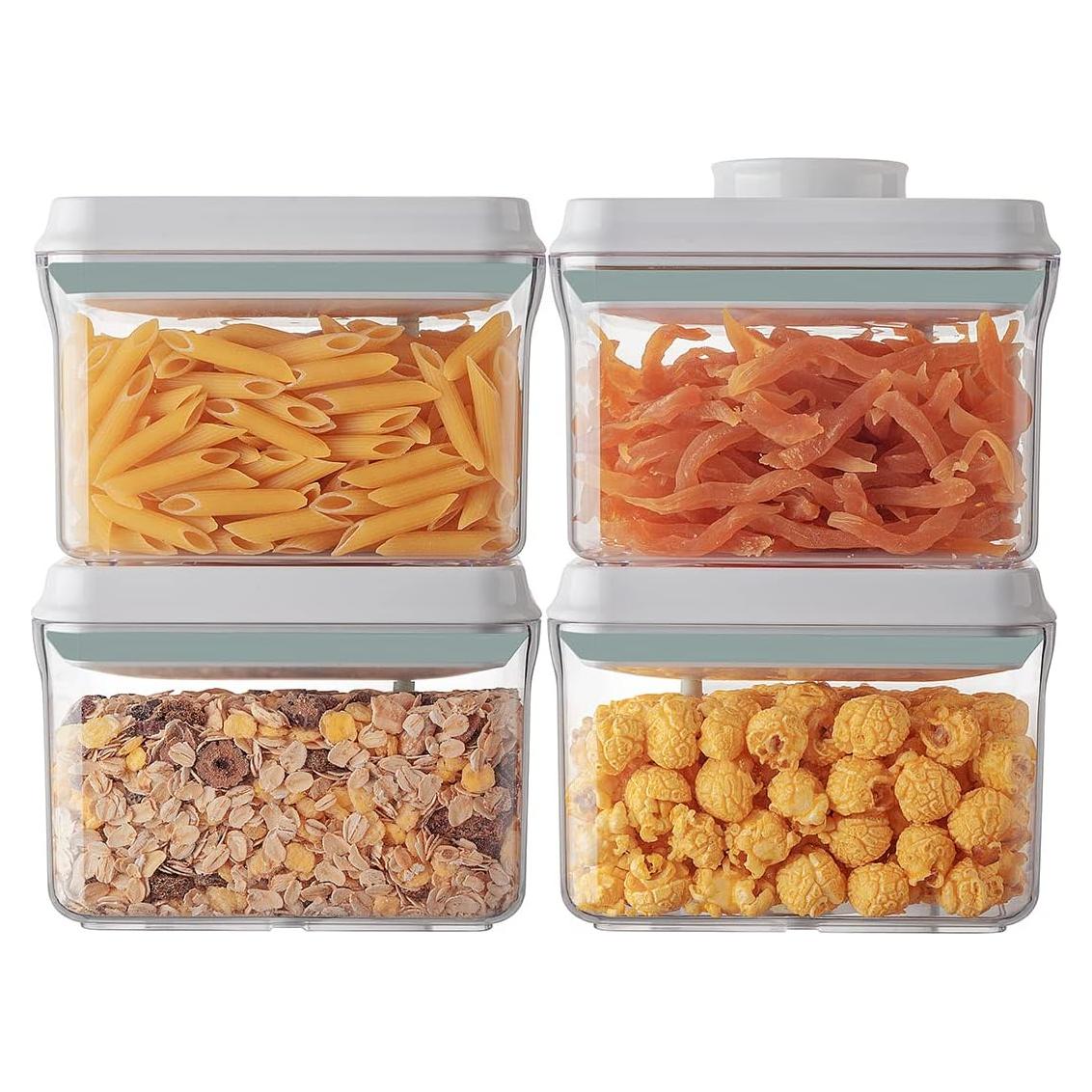 Ankou Airtight Container Set (1000ml 4 Pcs) Stackable One Press Openning Food Containers for Snacks Sugar Salt Herbs Spices Coffee Bean Formula Popcorn BPA-Free Tight Seal - Clear (1.0 QT * 4)