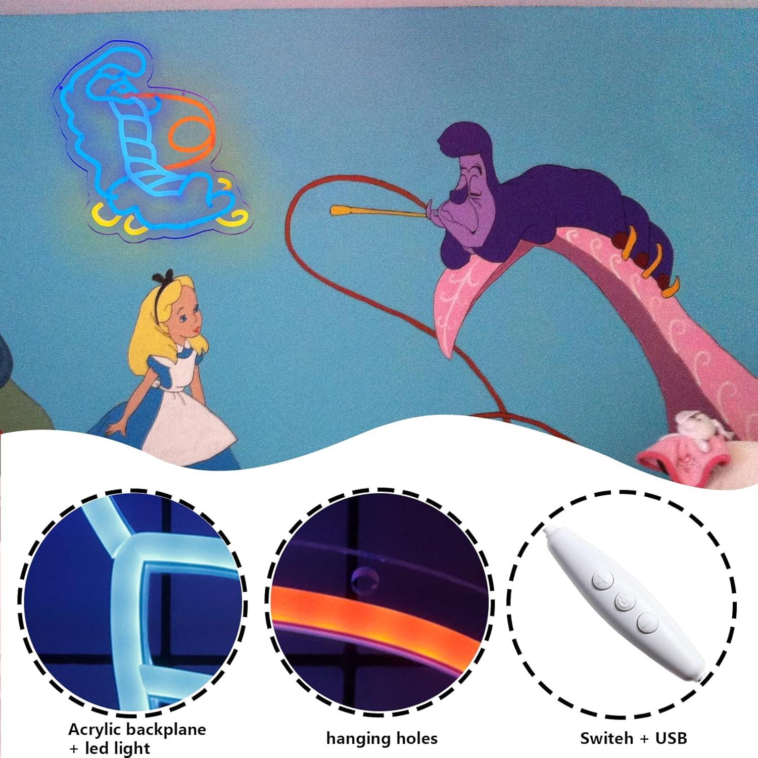 Letrero de Neón LED Oruga Azul Alicia en el País de las Maravillas