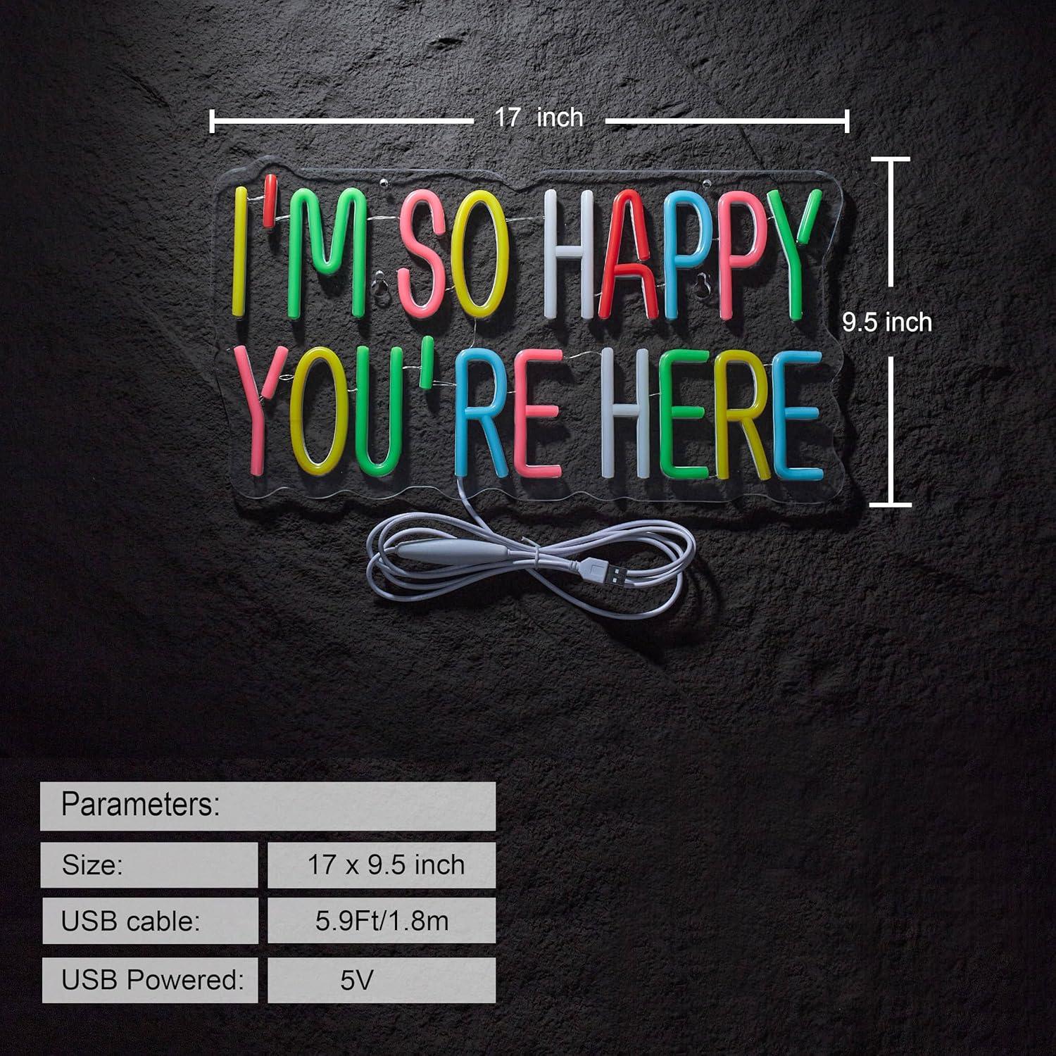 Letrero de neón LED Rosa 'Estoy tan feliz de que estés aquí' 43x25 cm