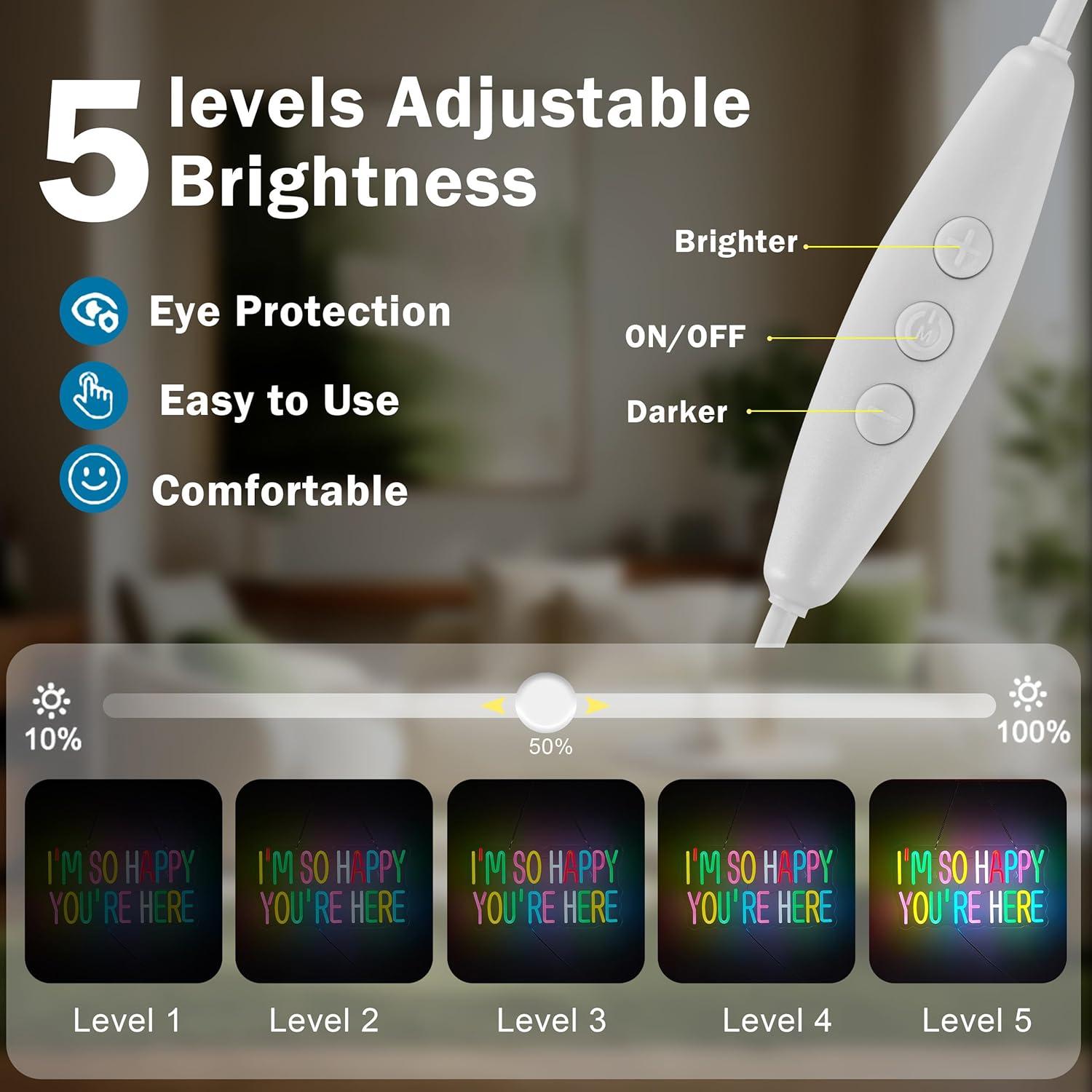 Letrero de neón LED Rosa 'Estoy tan feliz de que estés aquí' 43x25 cm