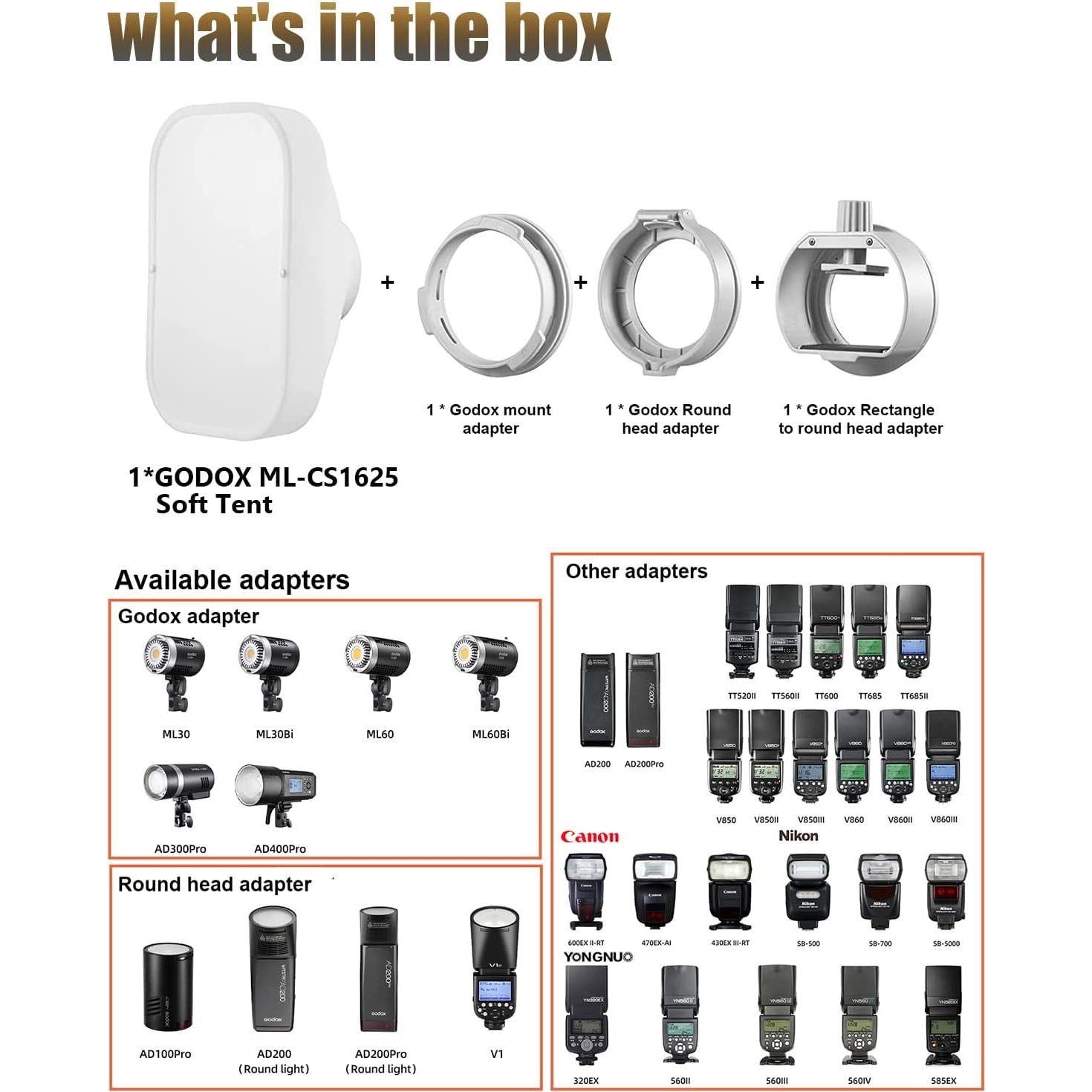 Kit de Carpa Suave Godox ML-CS1625 con 3 Adaptadores