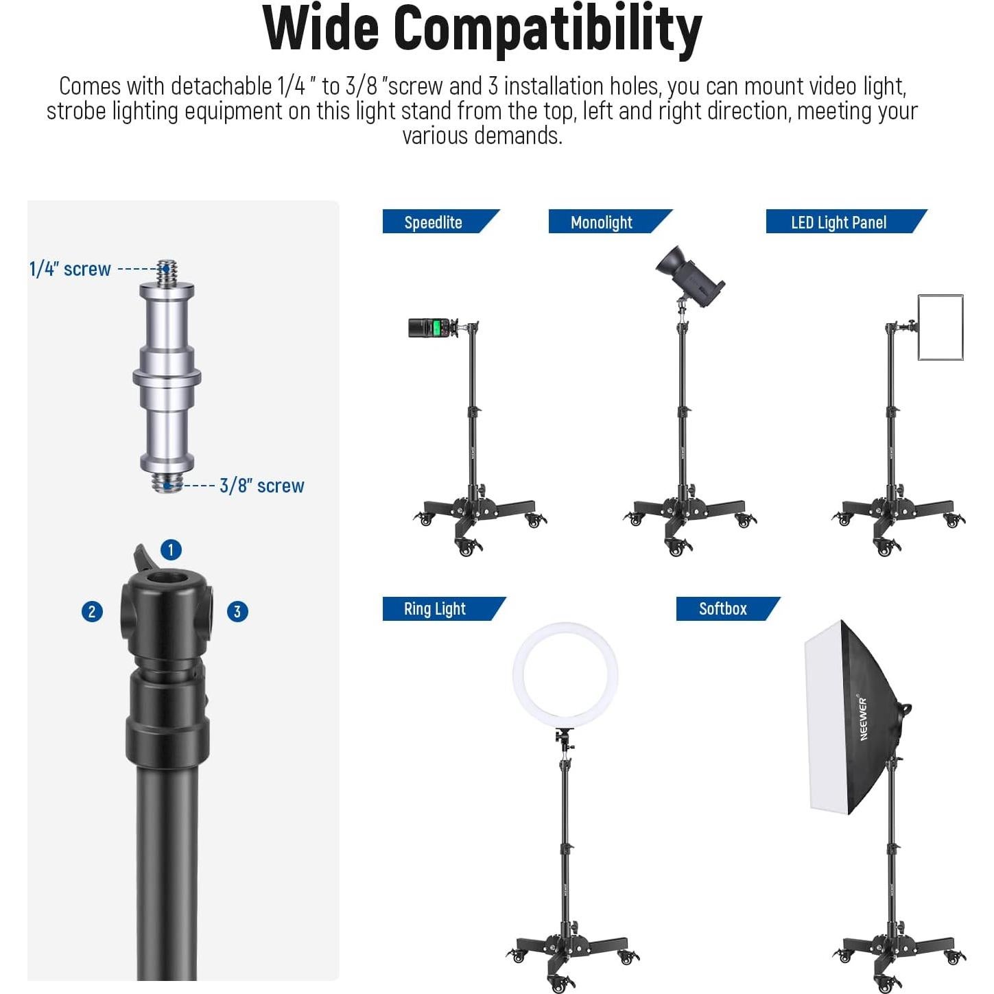 Soporte de Luz Ajustable NEEWER con Ruedas 73-72cm 10kg