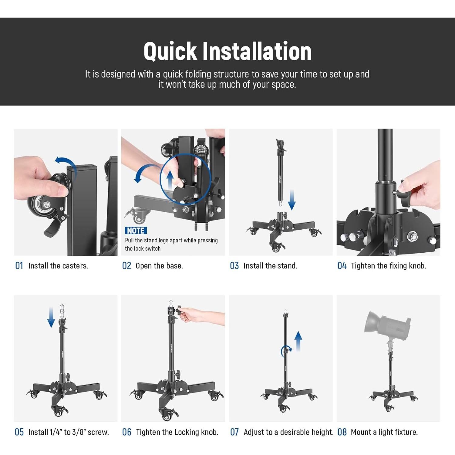 Soporte de Luz Ajustable NEEWER con Ruedas 73-72cm 10kg