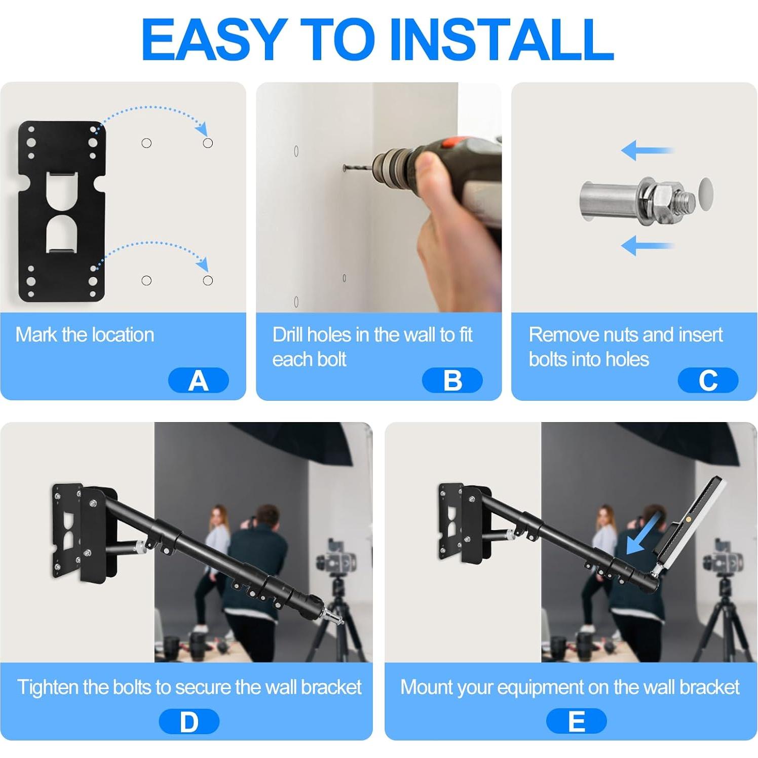 Soporte de Pared EMART para Cámara y Luz 106cm Ajustable