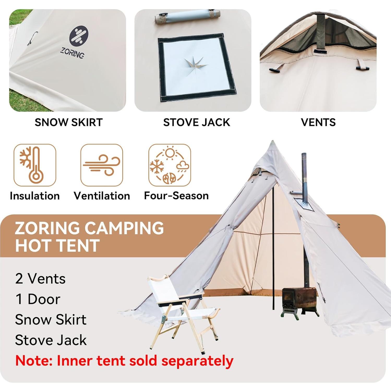 Tienda Caliente Zoring Tipi 4 Estaciones 3-4 Personas 2.5m