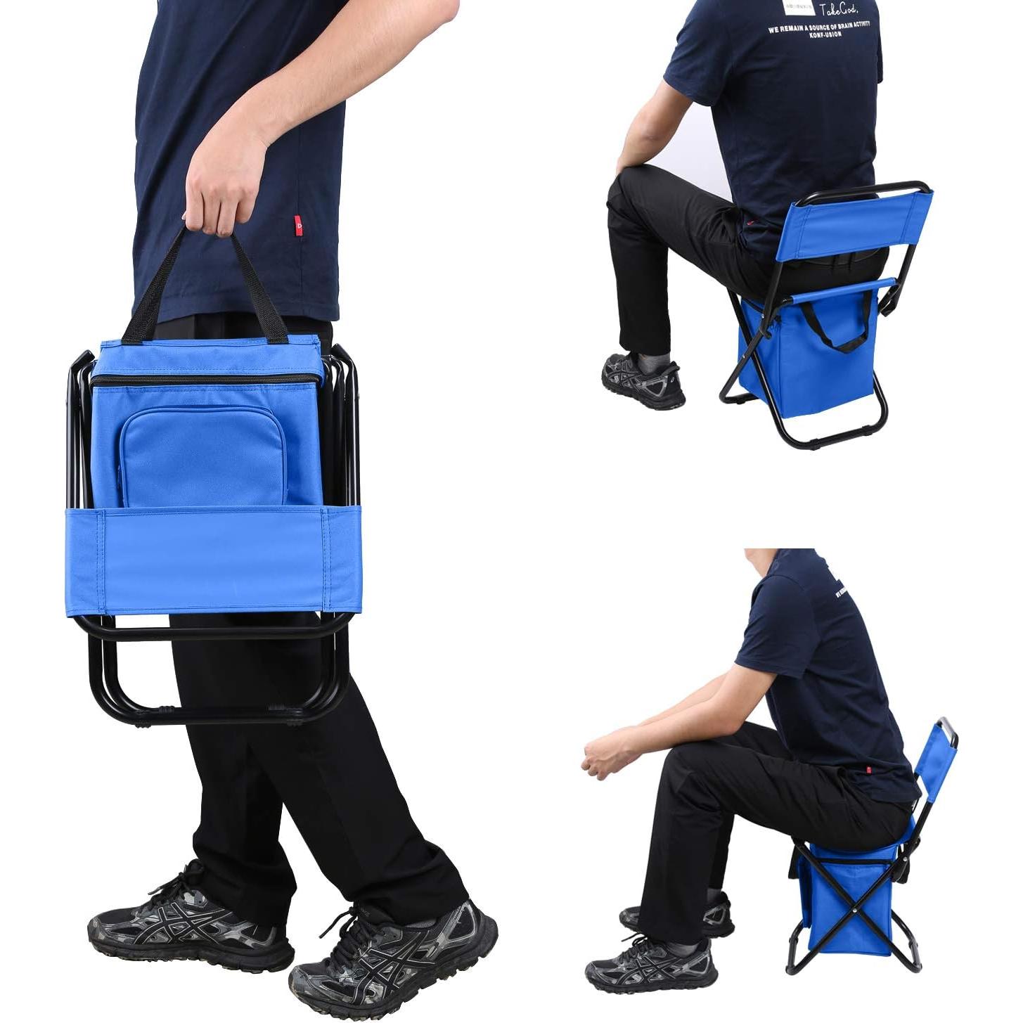 Silla de Pesca Plegable LEADALLWAY con Bolsa Térmica Azul
