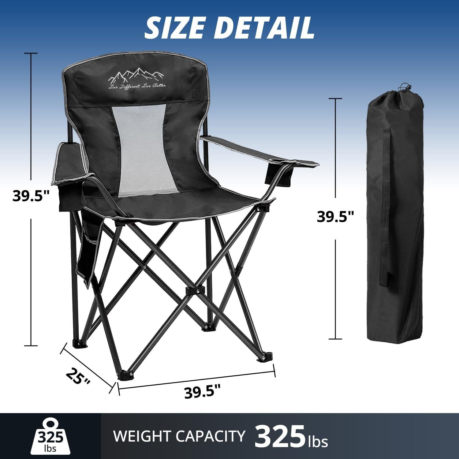 Silla de Camping Plegable SAILARY Negra 147 kg con Portavasos