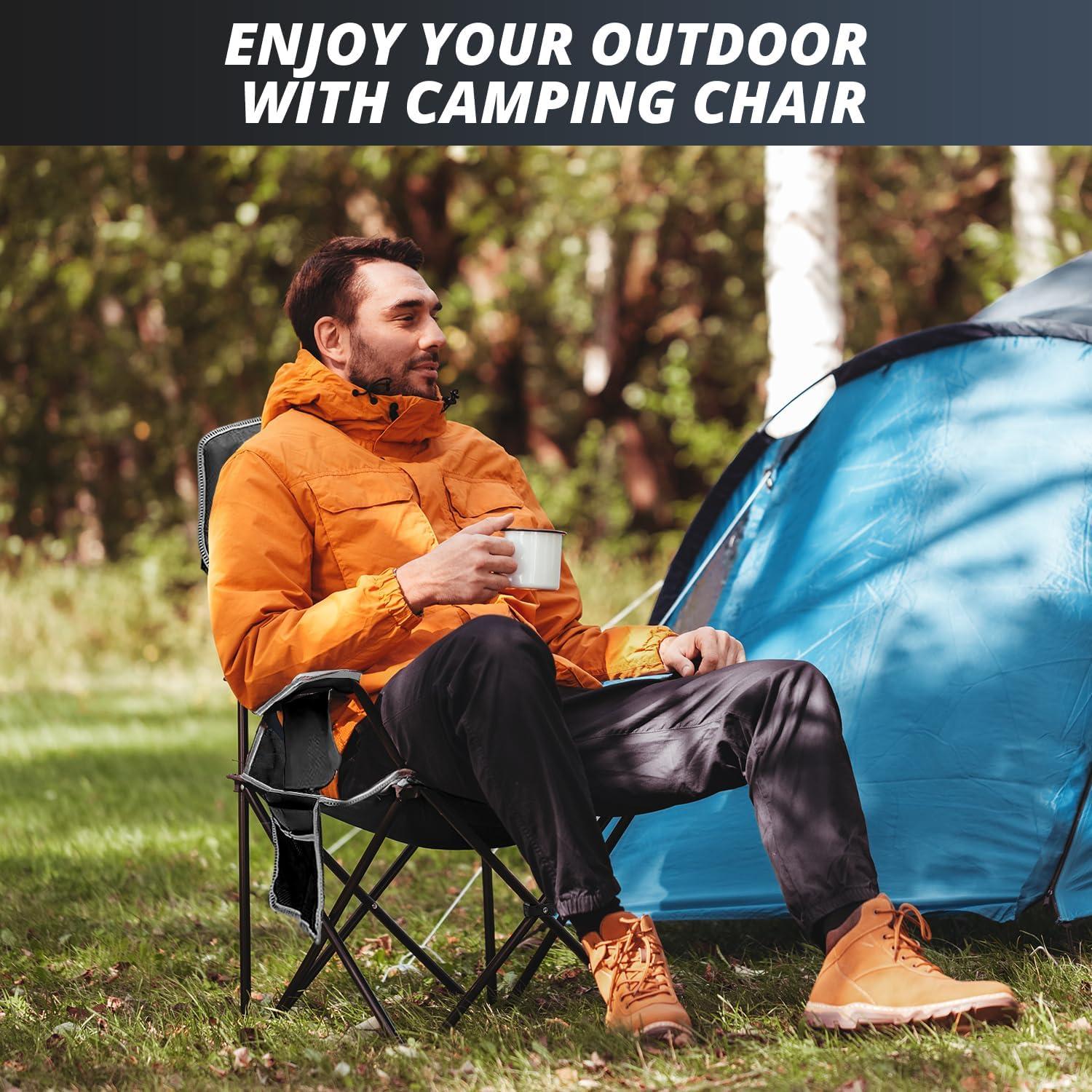 Silla de Camping Plegable SAILARY Negra 147 kg con Portavasos