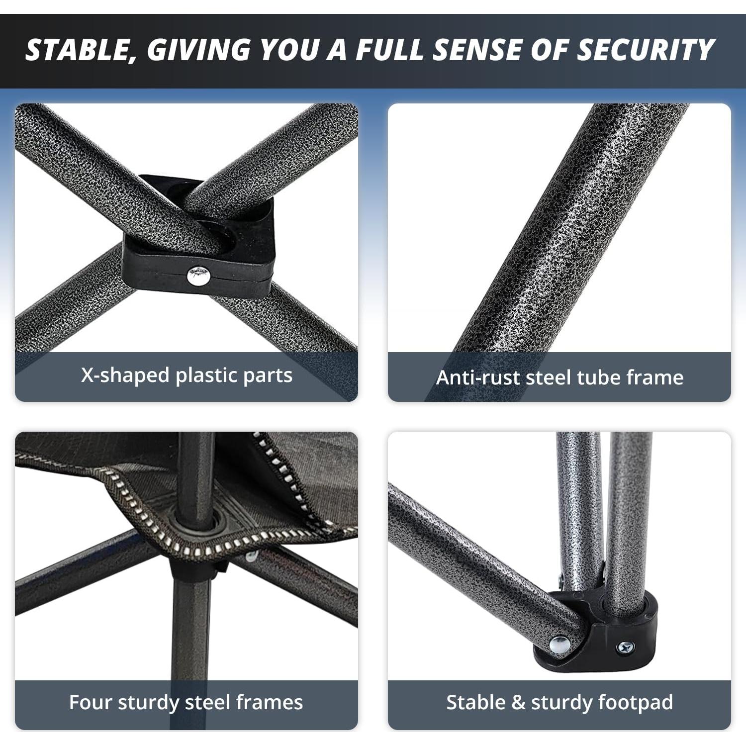 Silla de Camping Plegable SAILARY Negra 147 kg con Portavasos