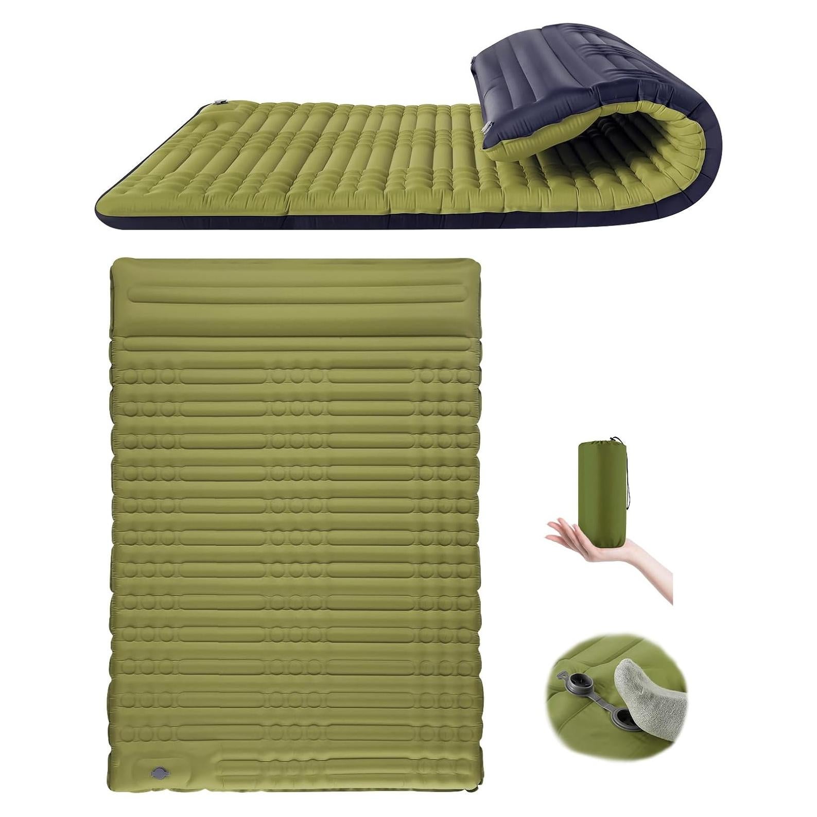 Double Sleeping Pad, Self Inflating 4.7'' Extra Thick for 2 Person Built-in Pump, Portable Camping Mattress Sleeping Mat for Backpacking Hiking Tent Travel