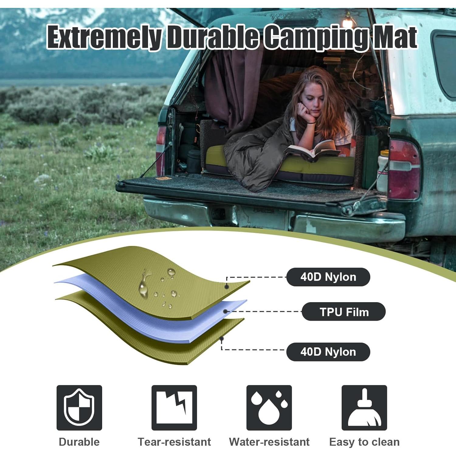 Double Sleeping Pad, Self Inflating 4.7'' Extra Thick for 2 Person Built-in Pump, Portable Camping Mattress Sleeping Mat for Backpacking Hiking Tent Travel