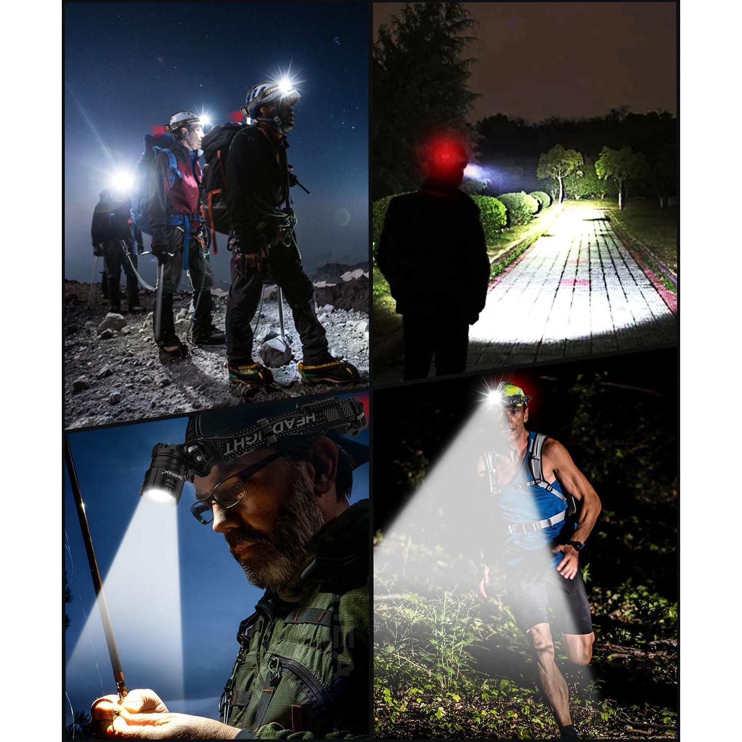 High Lumens LED Headlamp& 100H Using Time, USB Rechargeable Head lamp, 90° Adjustable Widebeam Motion Sensor Head Light with 5 Modes,Zoomable for Camping Running Hiking, Hard Hat Headlamps 1pc