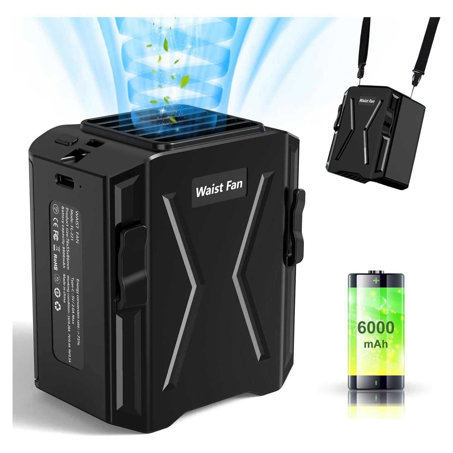 Ventilador de Cintura Portátil Trekkinglamb 8000mAh 3 Velocidades