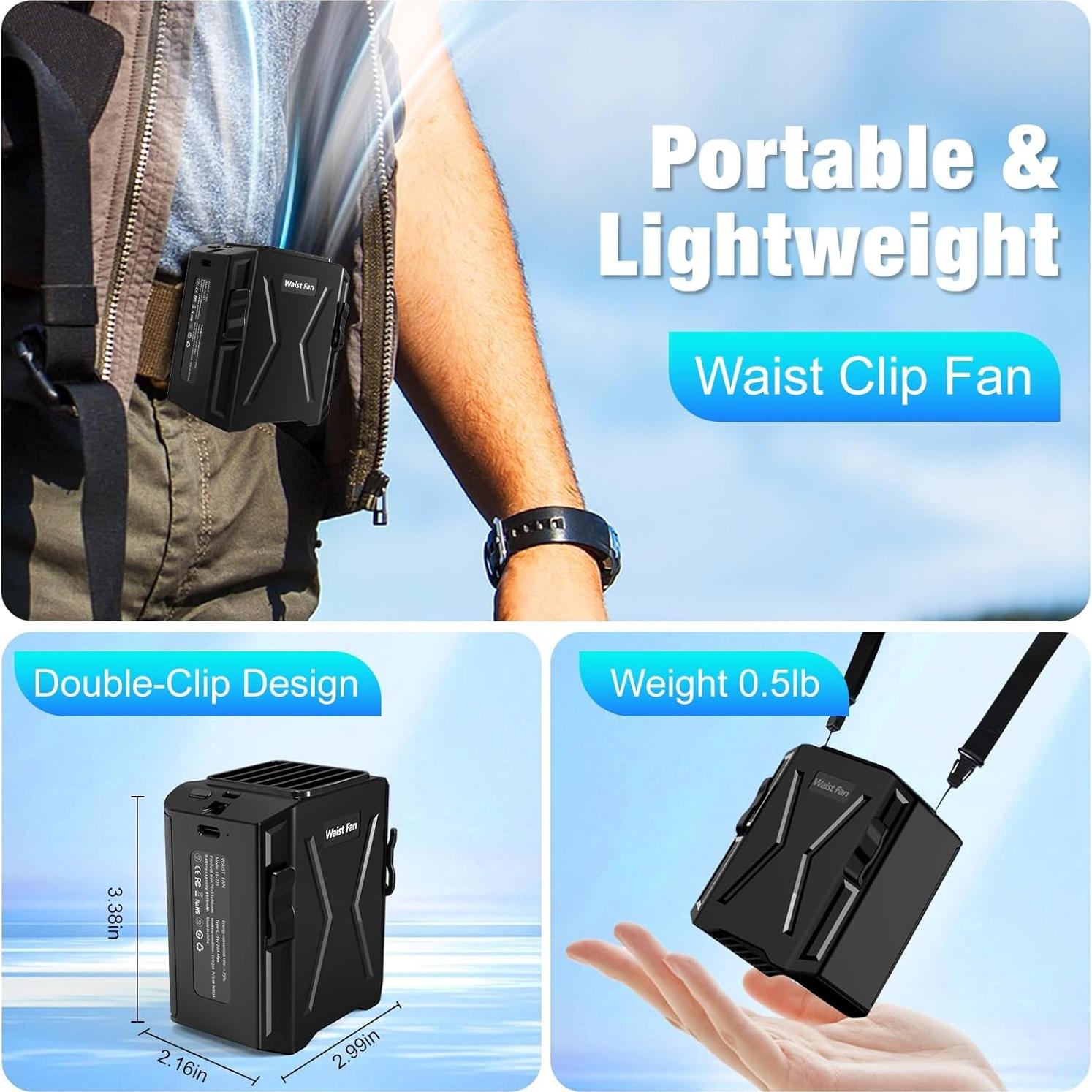 Ventilador de Cintura Portátil Trekkinglamb 8000mAh 3 Velocidades