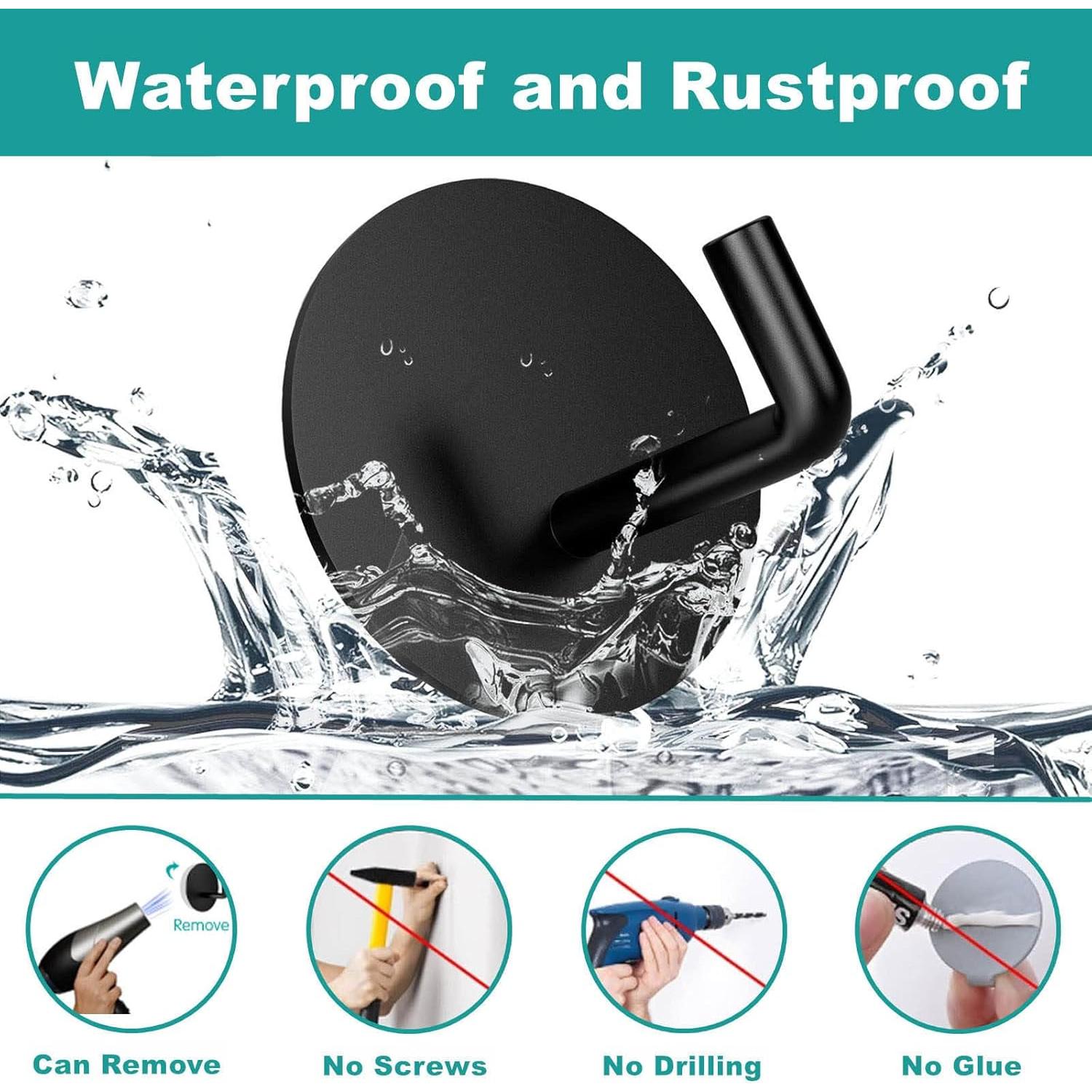 Ganchos Adhesivos de Acero Inoxidable 304 Negro 2 Pcs