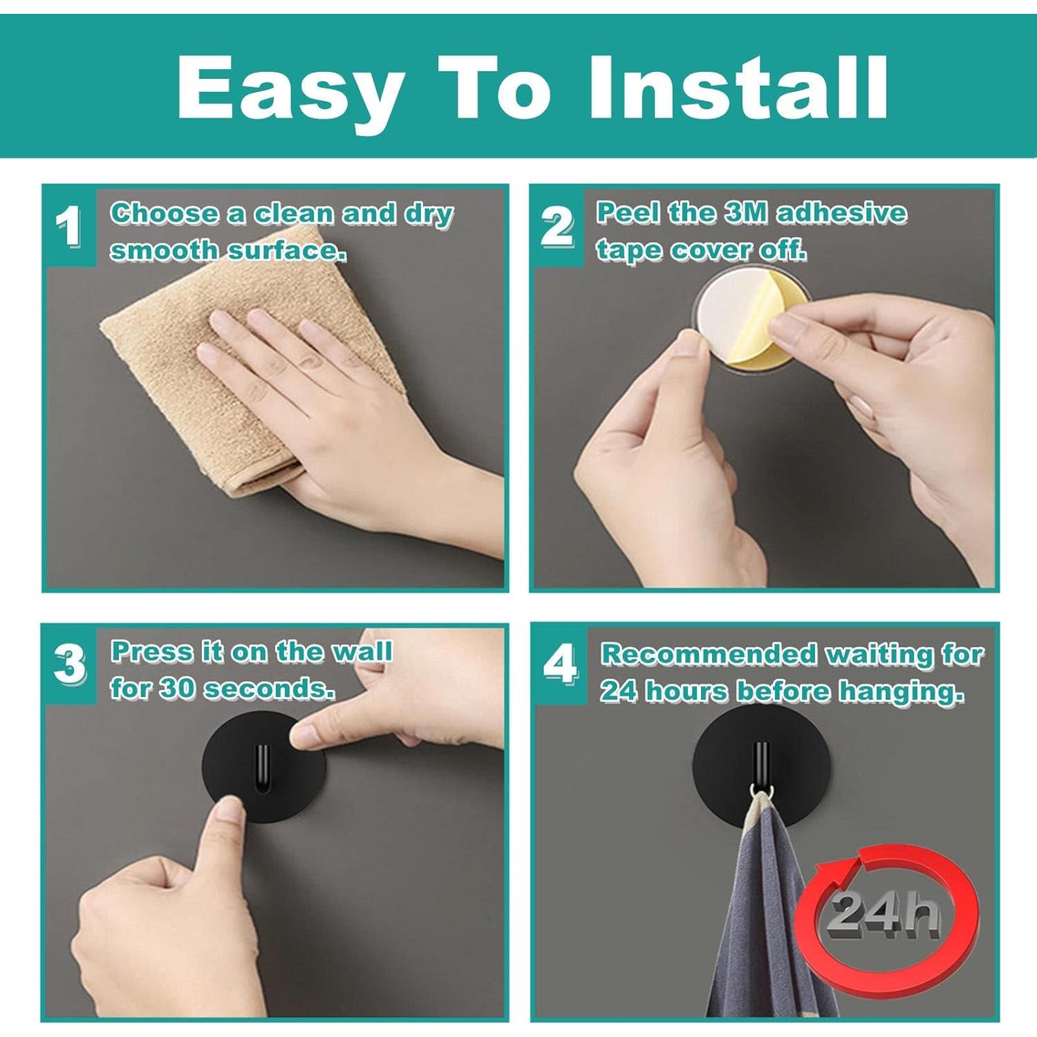 Ganchos Adhesivos de Acero Inoxidable 304 Negro 2 Pcs