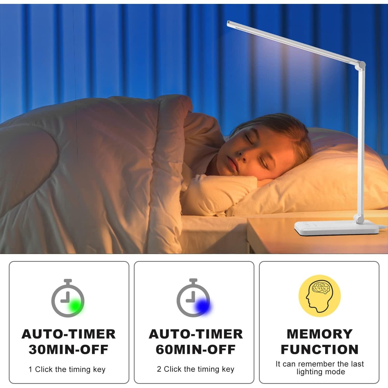Lámpara de Escritorio LED HMFUNTM con Carga USB y 50 Modos