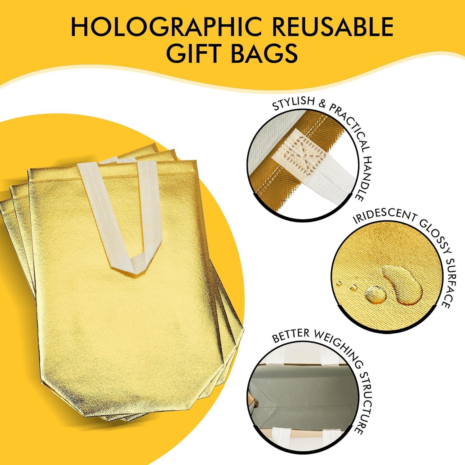 Bolsas de Regalo Reutilizables RACETOP Oro 100 Pcs 20x10x25 cm