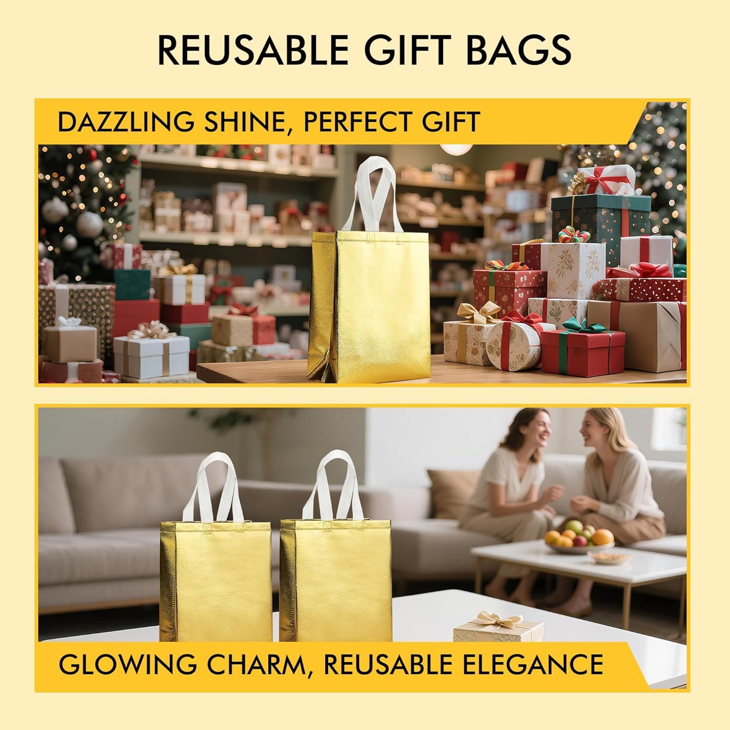 Bolsas de Regalo Reutilizables RACETOP Oro 100 Pcs 20x10x25 cm