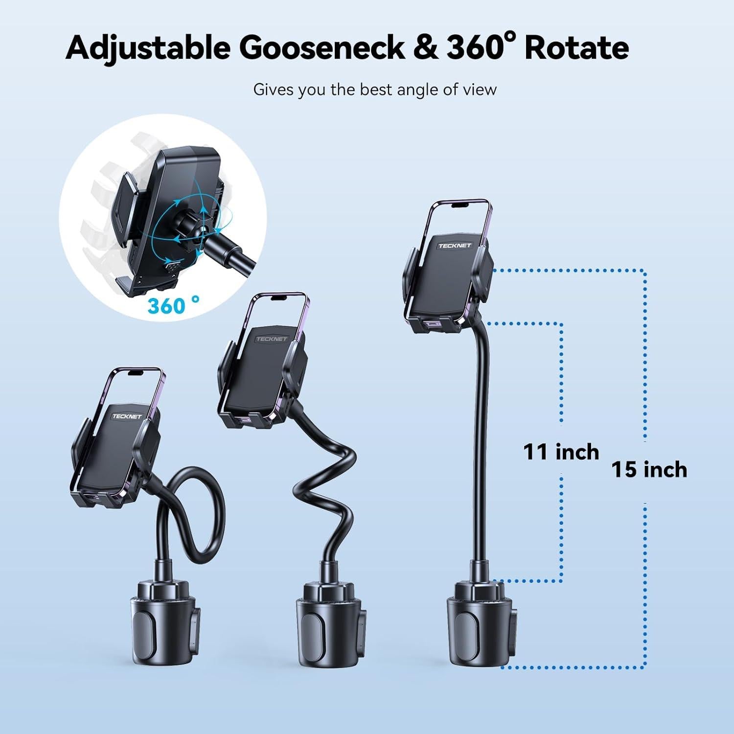 TECKNET Universal Car Cup Phone Holder – Adjustable Cradle Car Mount with Air Vent Phone Mount & Extra Grip Pads for iPhone, Samsung, All Smartphone