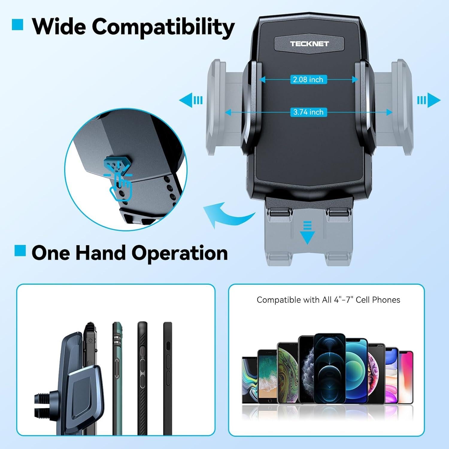TECKNET Universal Car Cup Phone Holder – Adjustable Cradle Car Mount with Air Vent Phone Mount & Extra Grip Pads for iPhone, Samsung, All Smartphone