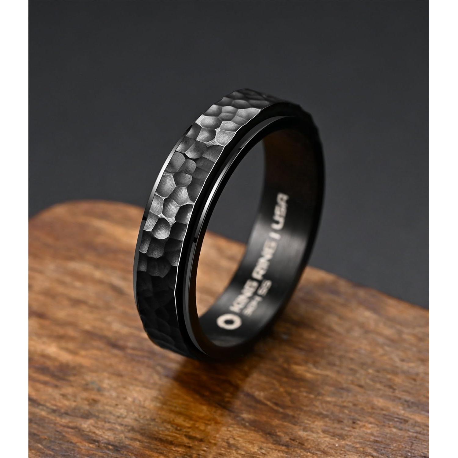 King 6mm Hammered Spinner Ring - Fidget for Stress Relief, Stainless Steel for Men & Women - Designed in USA