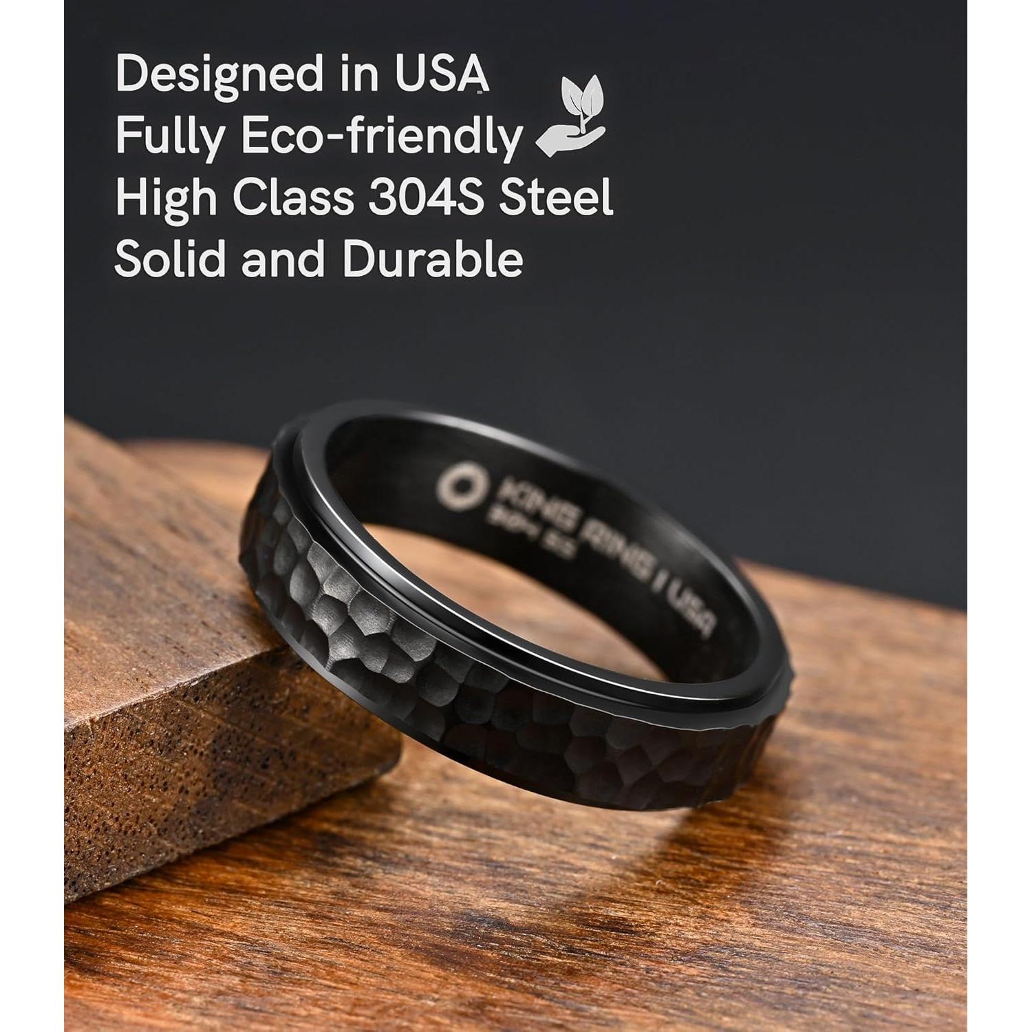 King 6mm Hammered Spinner Ring - Fidget for Stress Relief, Stainless Steel for Men & Women - Designed in USA