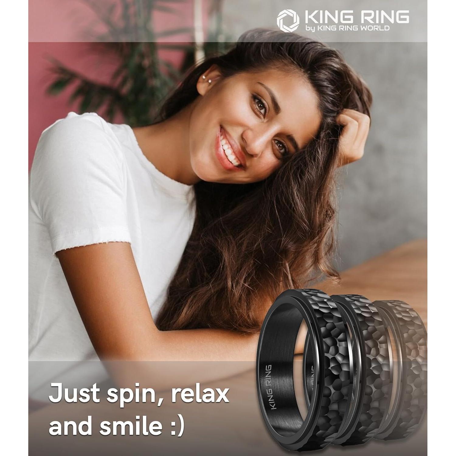 King 6mm Hammered Spinner Ring - Fidget for Stress Relief, Stainless Steel for Men & Women - Designed in USA