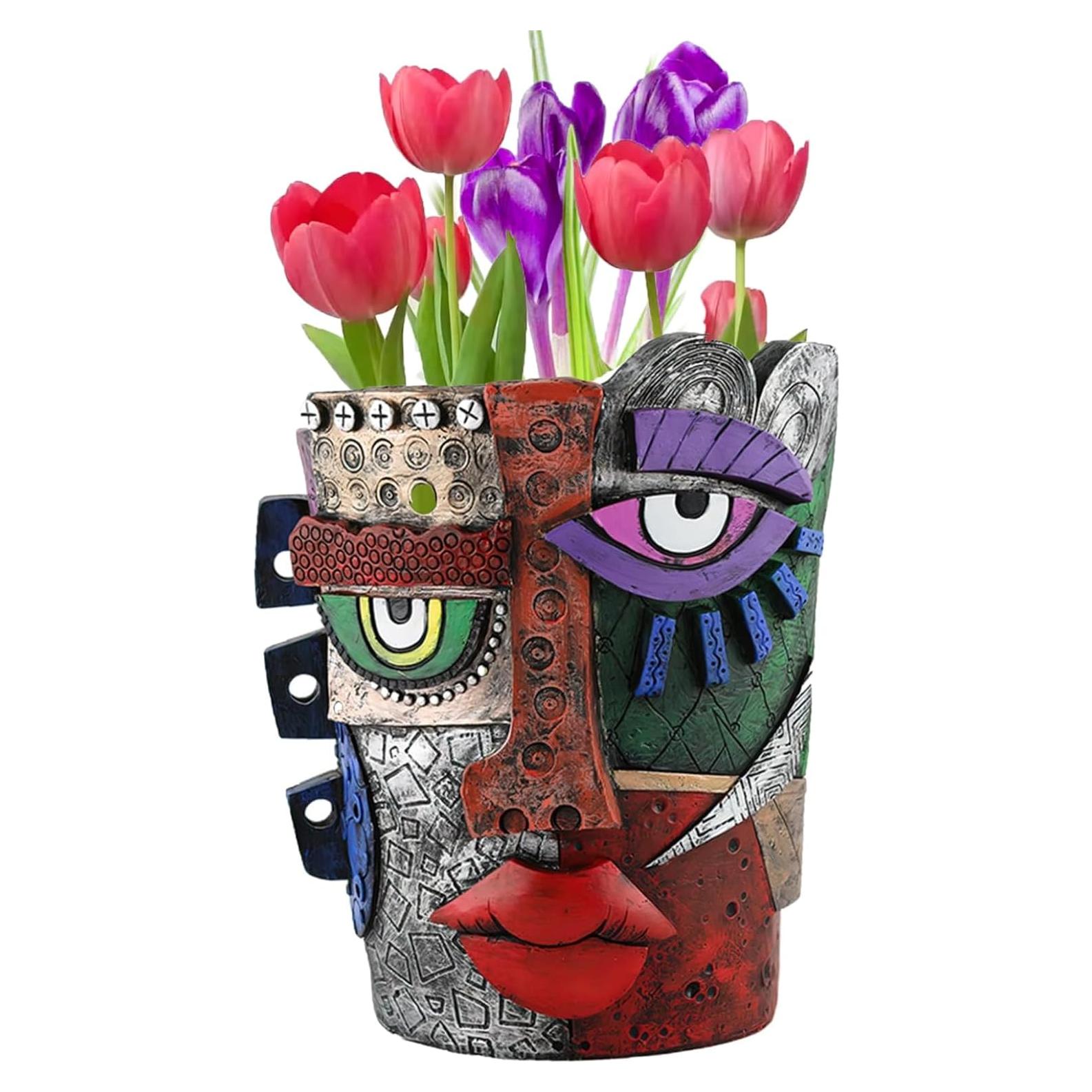 Maceta de Resina TOZLU Picasso Cara Colorida 18.5cm
