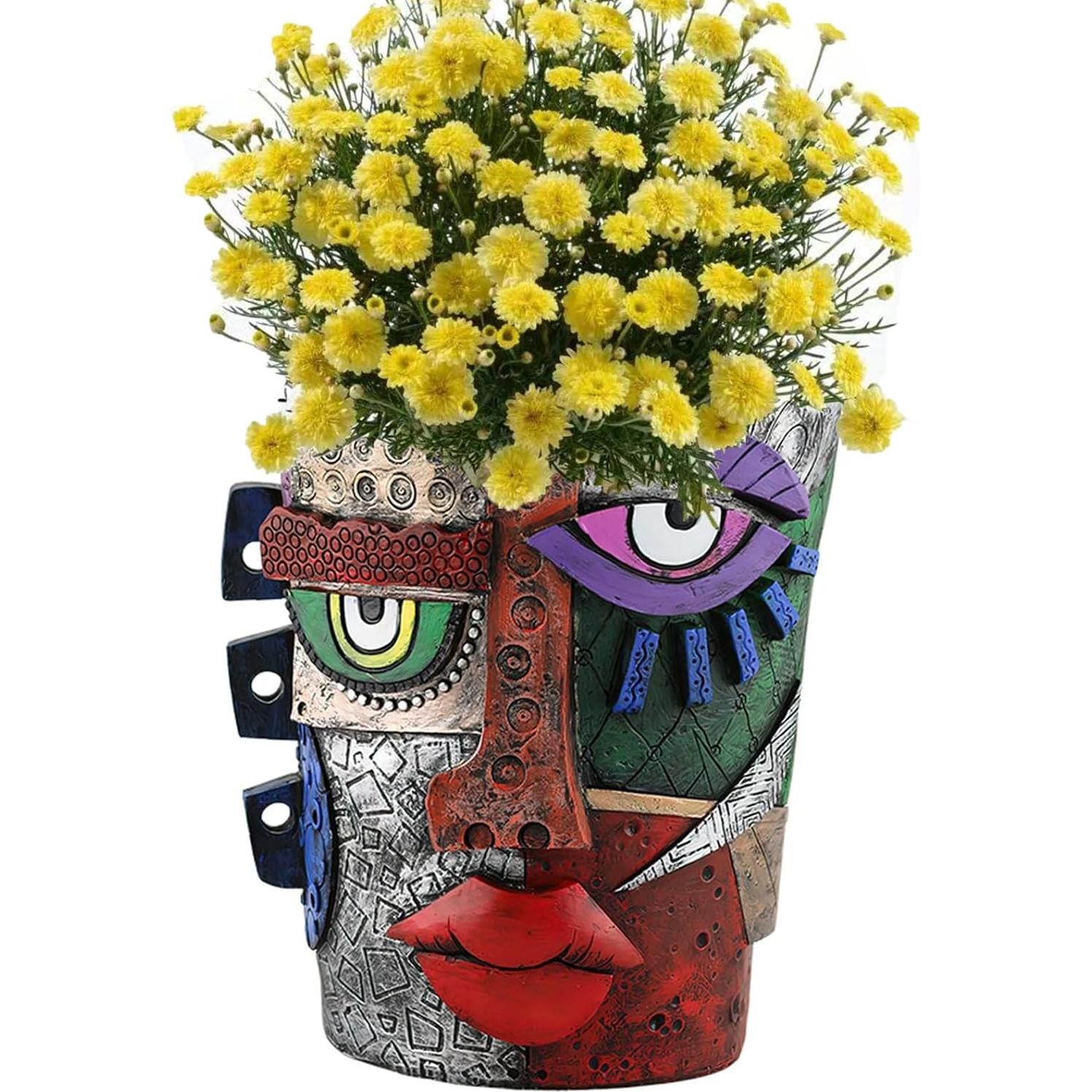 Maceta de Resina TOZLU Picasso Cara Colorida 18.5cm