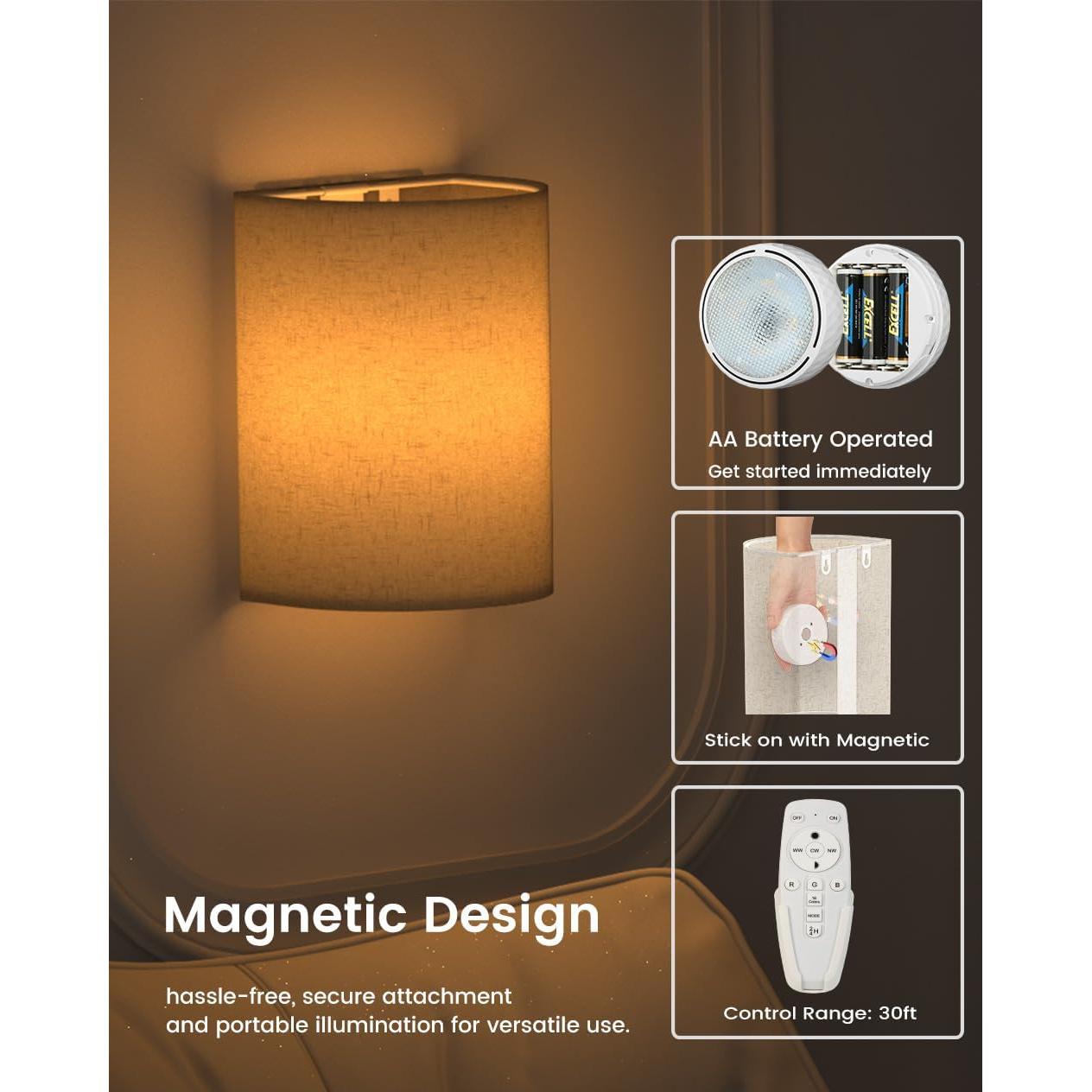 Juego de 2 Apliques de Pared Inalámbricos Jantolumi con Control Remoto