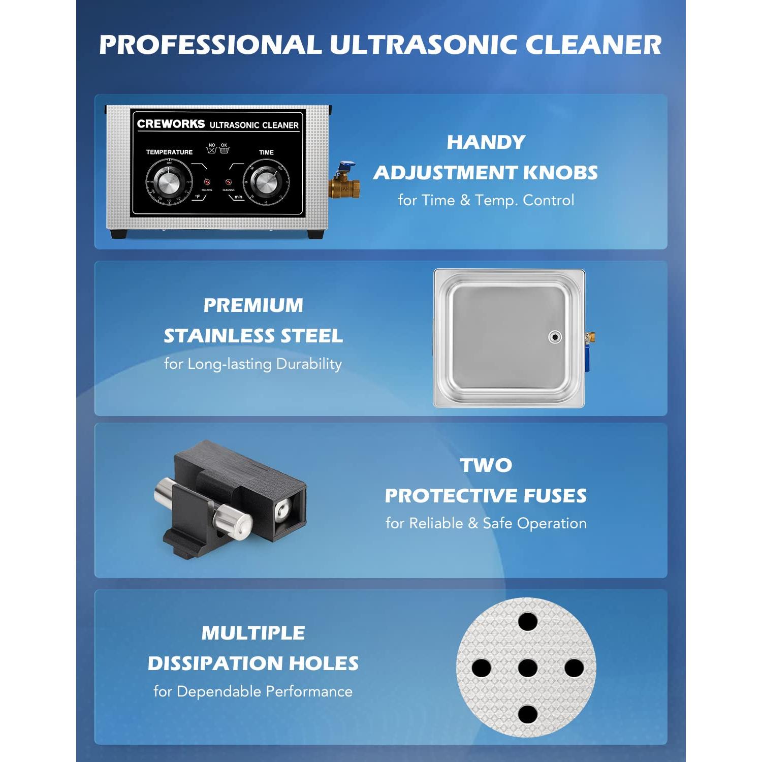 Limpiador Ultrasónico CREWORKS 15L 760W Digital con Calentador