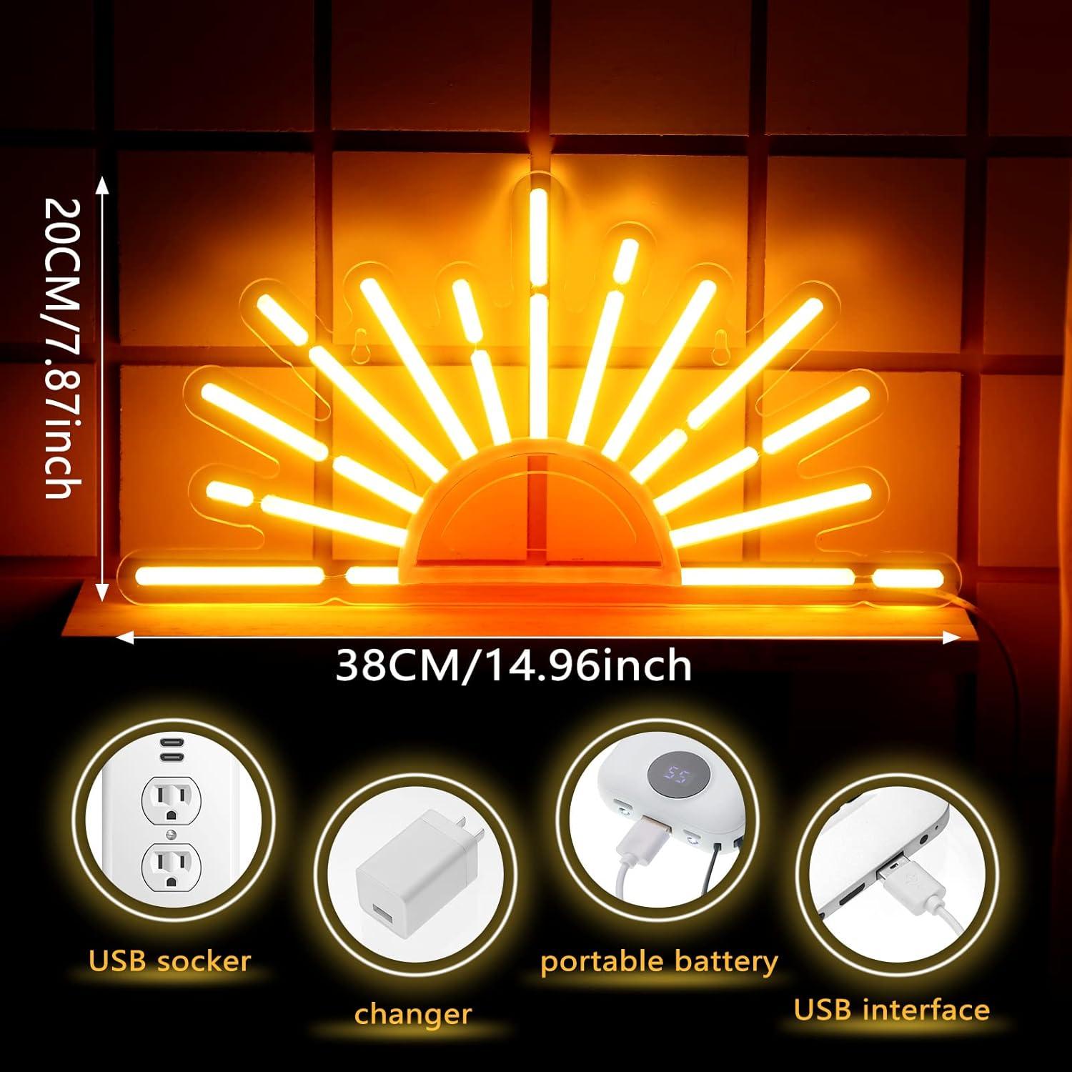 Señal de Neón LED Ganeen Sol Amanecer 38x20 cm Decoración