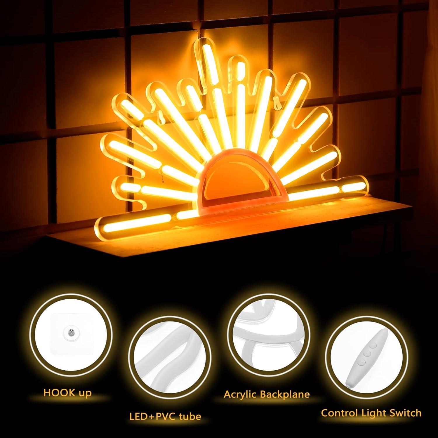 Señal de Neón LED Ganeen Sol Amanecer 38x20 cm Decoración