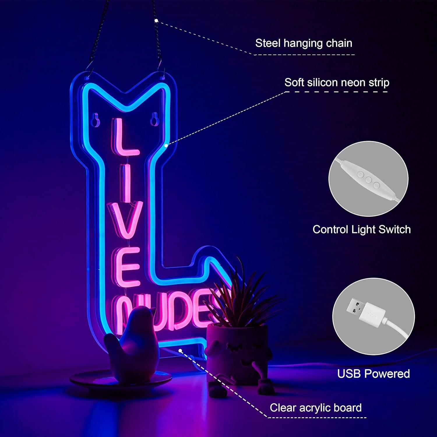 Letrero de neón LED ZODZ 38x33 cm con regulador azul y rosa