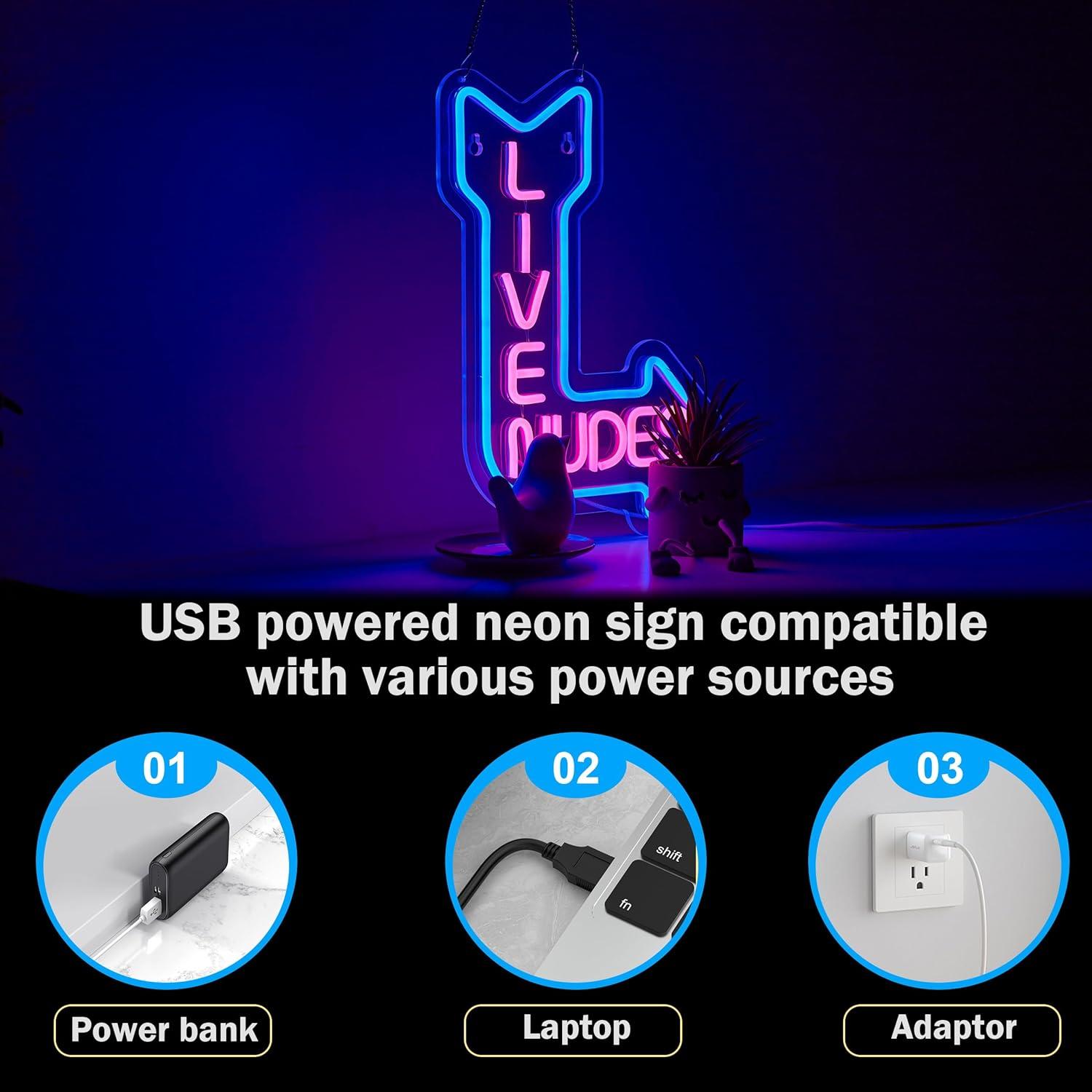 Letrero de neón LED ZODZ 38x33 cm con regulador azul y rosa