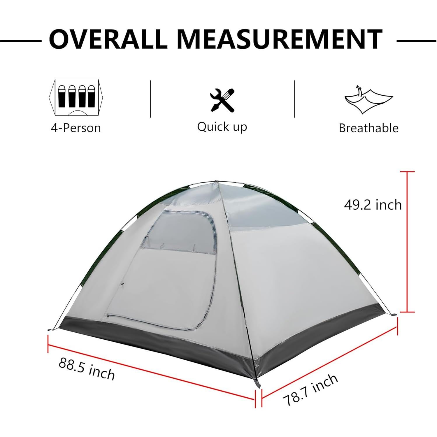 Tienda de Camping ASFANES Verde Militar 4 Personas Impermeable